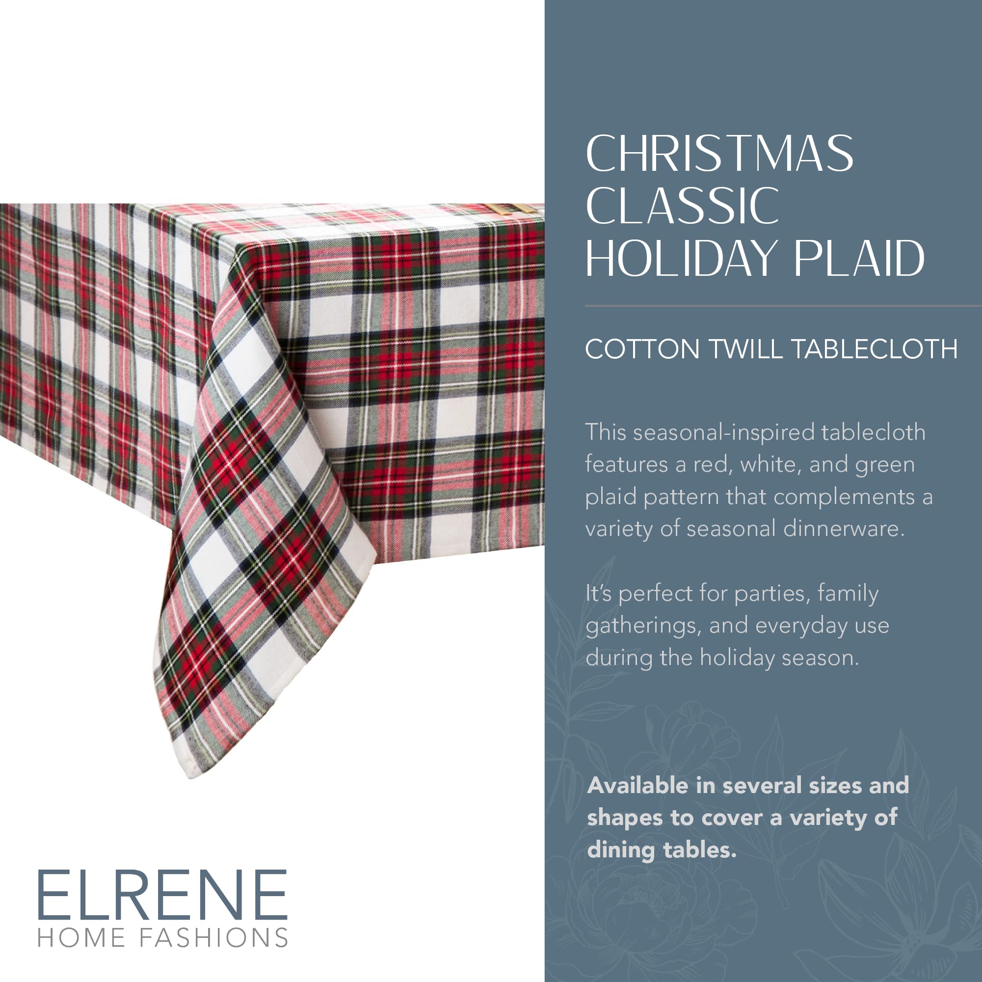 Elrene Home Fashions Christmas Classic Holiday Plaid Cotton Tablecloth, Holiday Table Decor, 60" X 84", Oblong