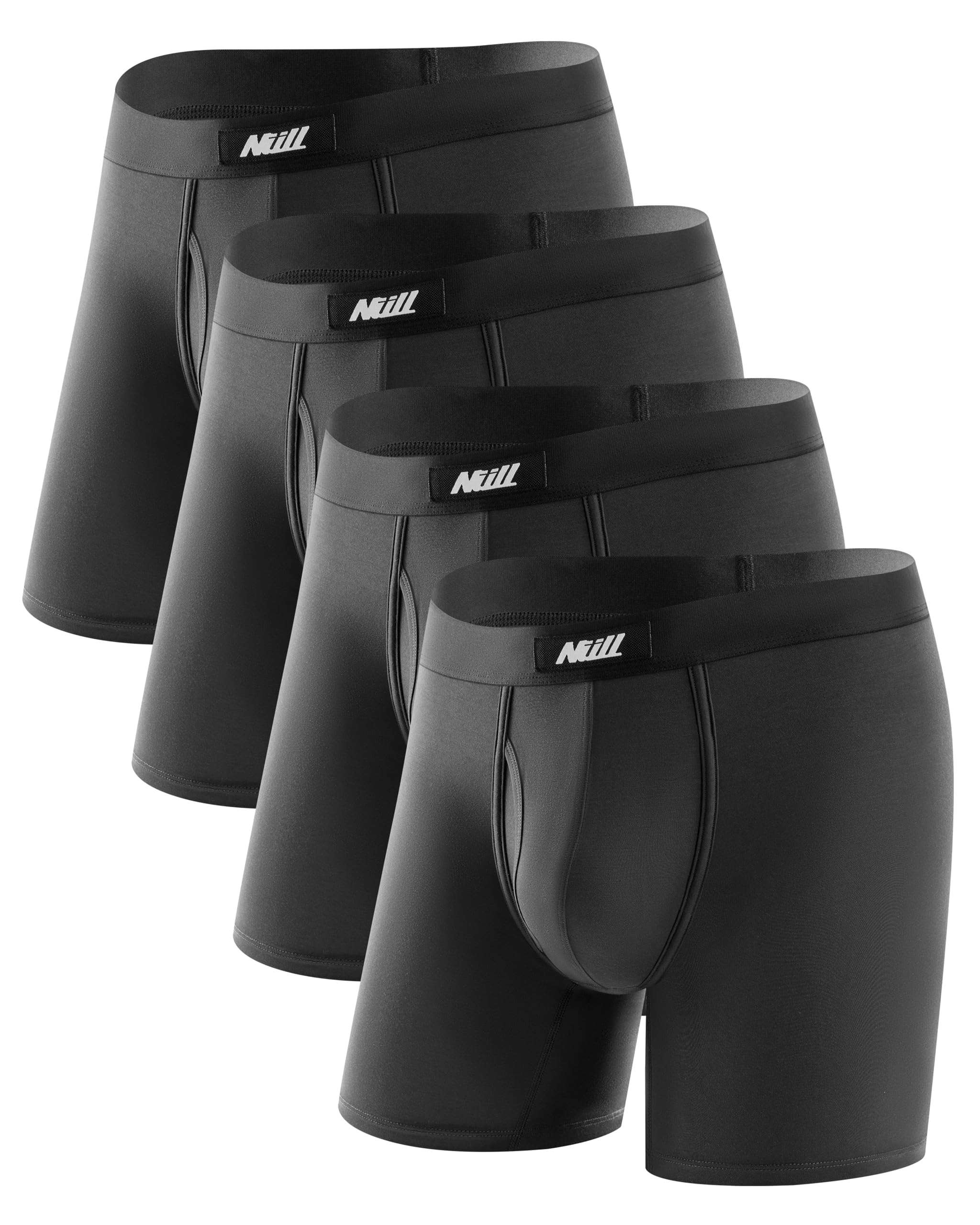Mens Boxer Briefs with Fly 4 Pack Micro Modal Underwear with Pouch No Ride Up