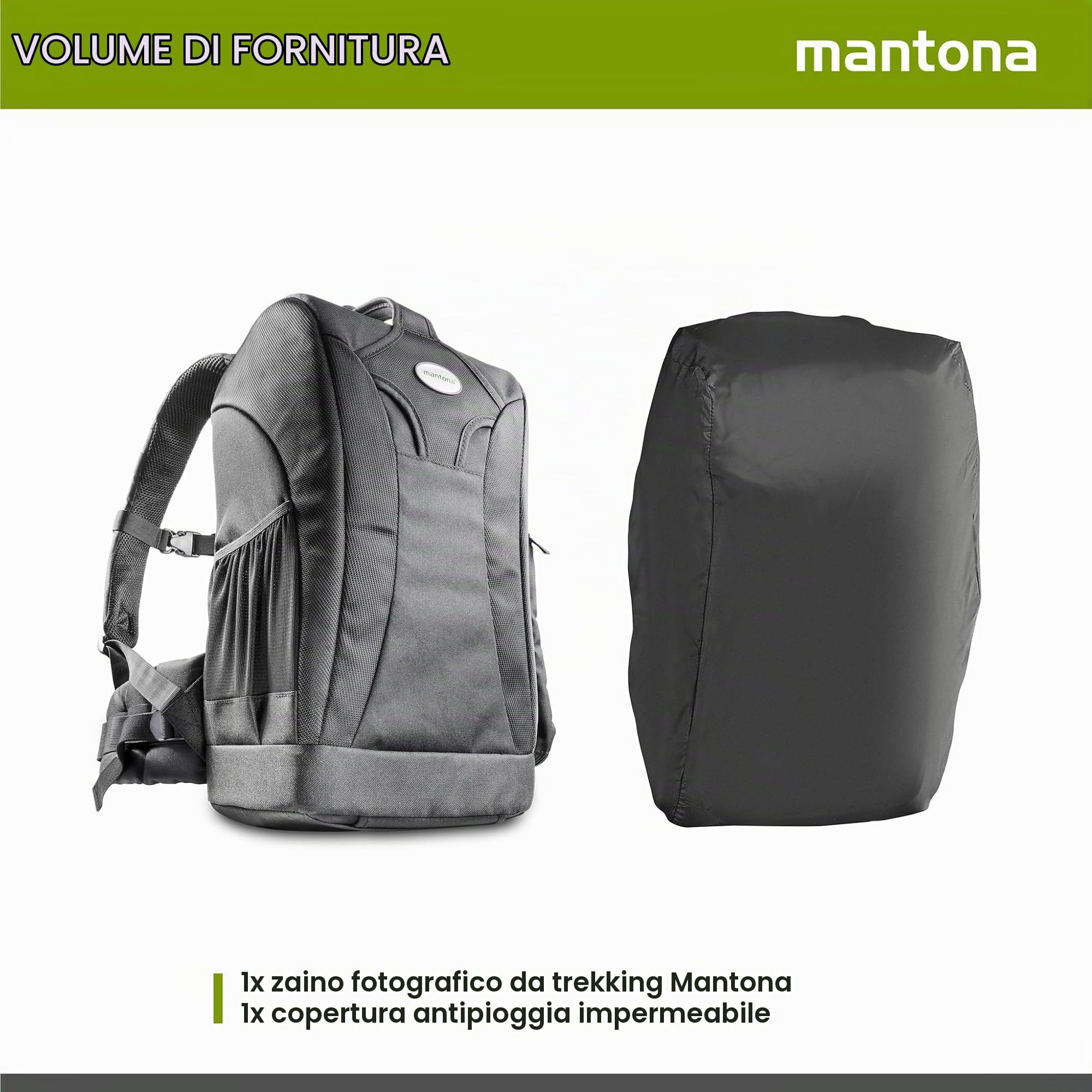 Mantona Trekking Fotorucksack – DSLR Kamerarucksack Kameratasche mit Regenschutz, 17947, Schwarz