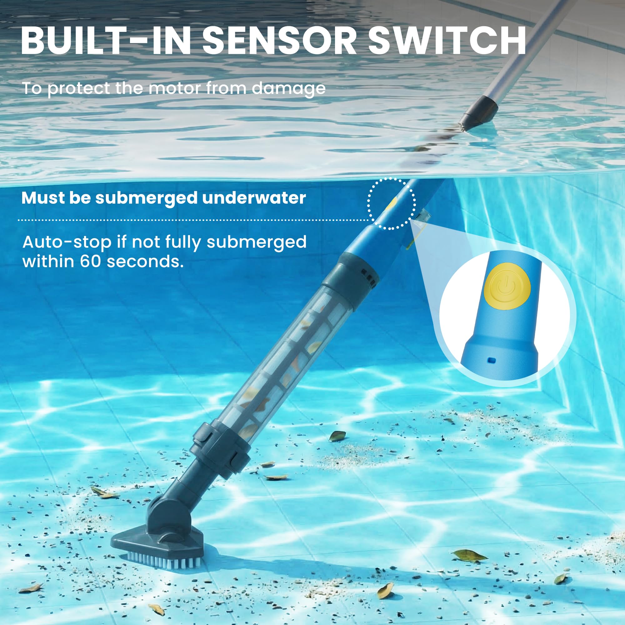 Aspirateur de Piscine sans Fil, Batterie Rechargeable, 45 min Autonomie, Nettoyeur Électrique pour Piscines Hors-Sol et Spas