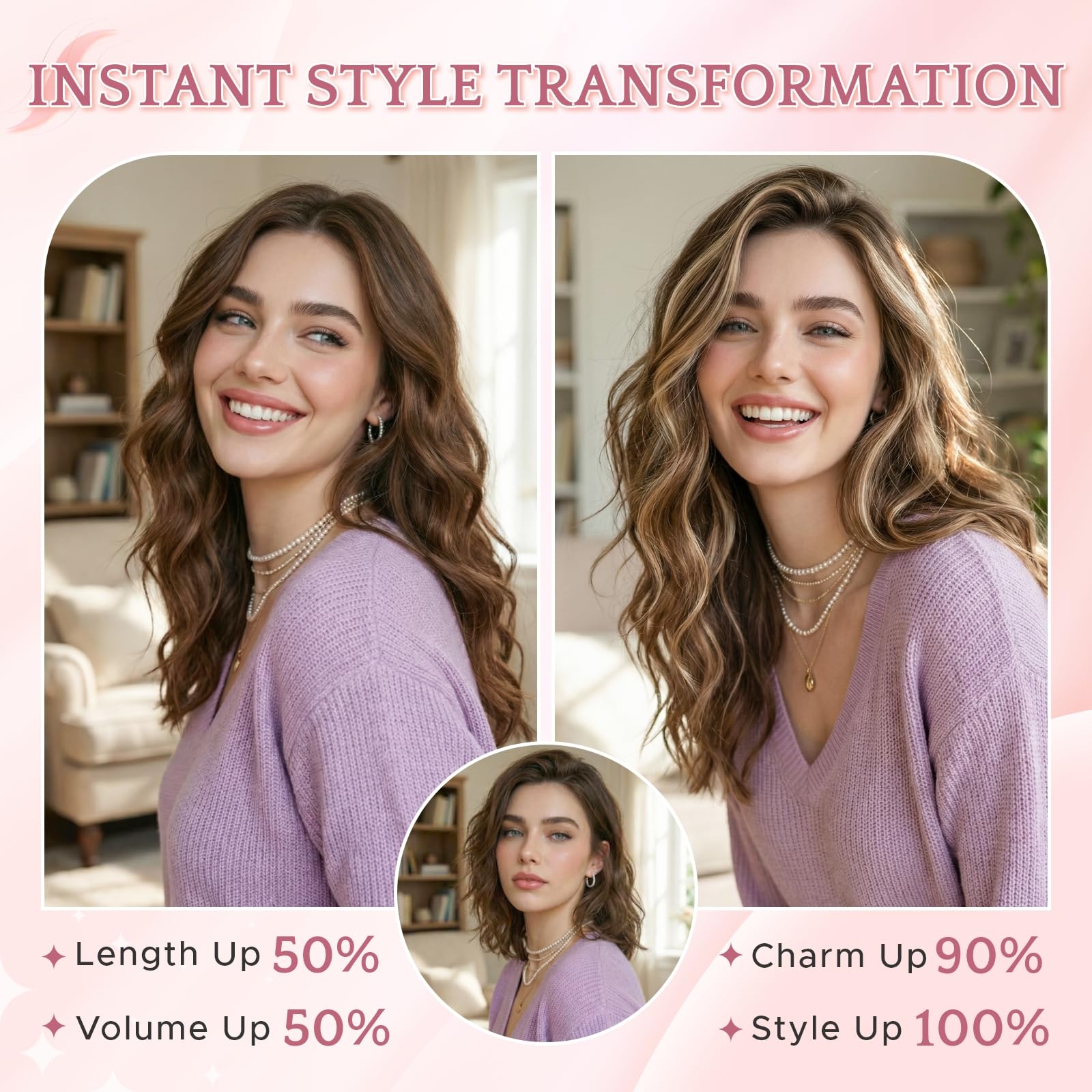 SEGOHAIR Clip in Extensions Echthaar, Glatt Clip Hair Highlights Haarverlängerung Natürlich für Frauen Damen 5-teiliges Set (1 großes Teil + 4 einzelne Clips)#01 Schwarz 50cm 52g
