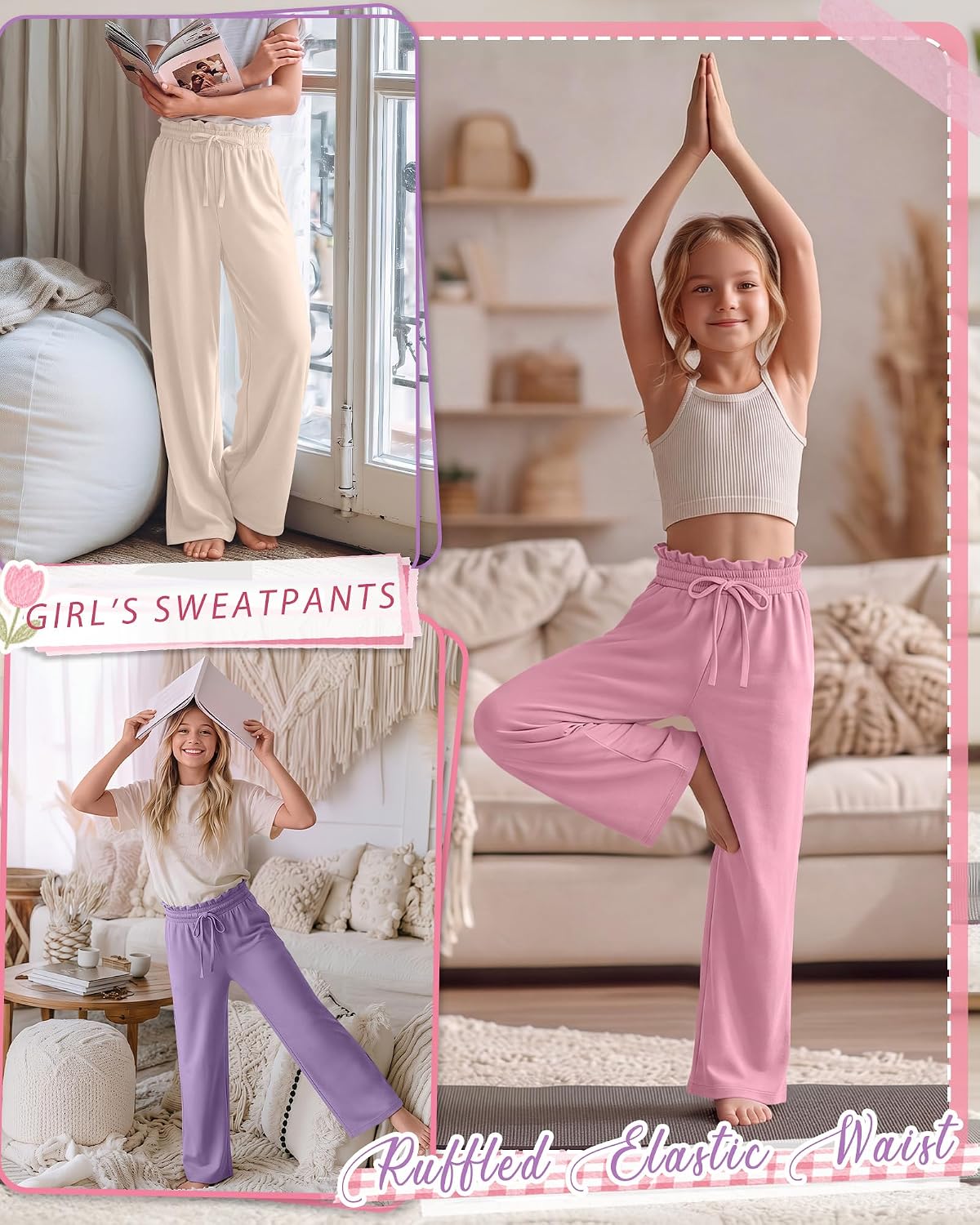 4 Pack Teens Girls Wide Leg Pants Kid Baggy Trouser