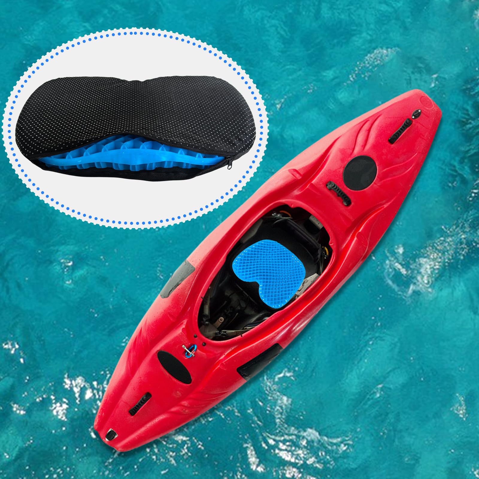 Juego de 2 asientos antideslizantes para kayak: asientos transpirables en forma de U con fundas antideslizantes y una capa gruesa de gel impermeable,