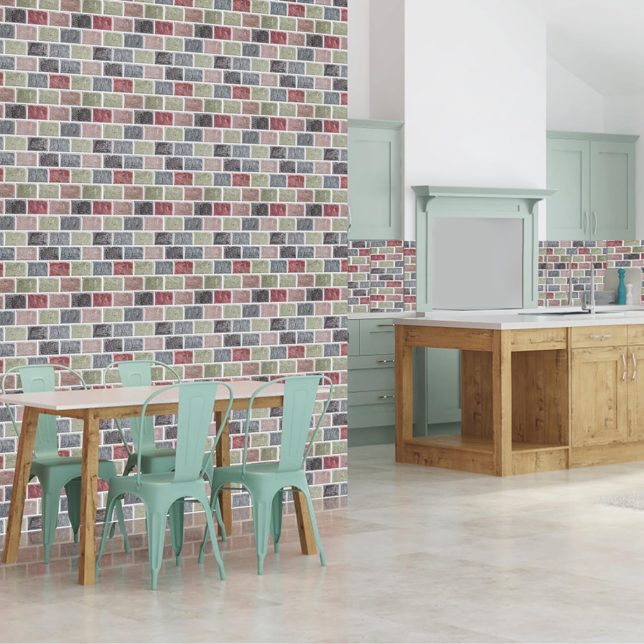 HENGMEI Adhesivos para azulejos Cocina Pegatinas 3D Autoadhesivas Película adhesiva para azulejos Adhesivo de pared para Baño Techos de cocina, 30 hojas, Tipo M