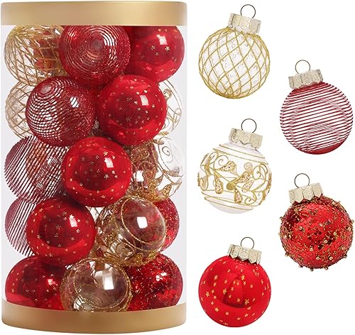Miniatura 1 de JIALEIXI Juego de 25 adornos de Navidad plástico transparente de 236 pulgadas inastillable bolas de Navidad colgantes para decoraciones de árbol de