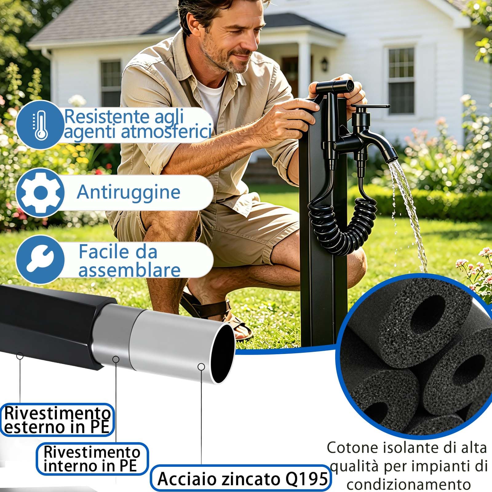 Fontana Da Giardino Con Rubinetto E Base,Fontana Da Giardino Stile Moderno,Generico Colonna D'acqua Verticale Da Giardino, In Metallo Completa Di Impianto E Rubinetto,Per Esterno