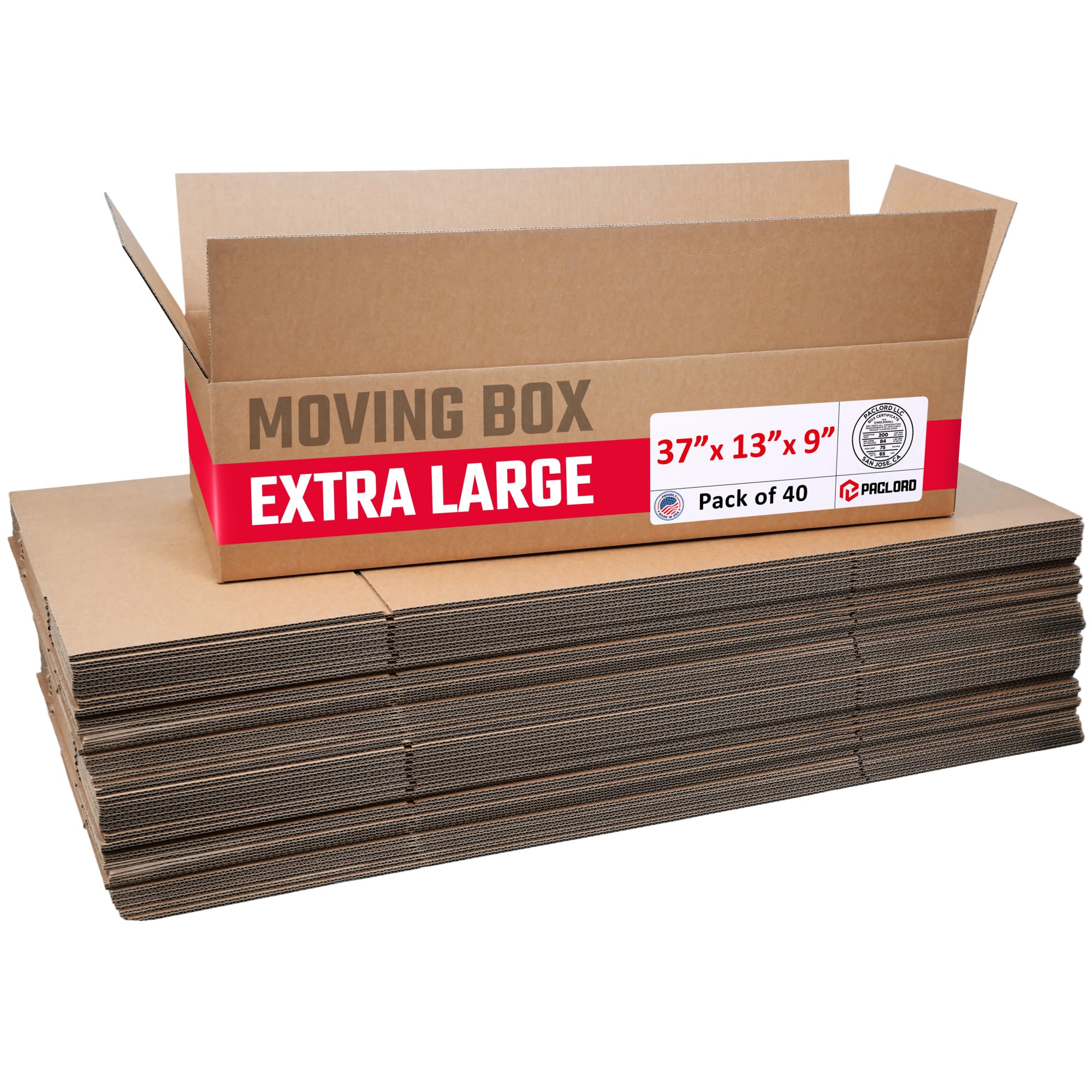 Extra Large Moving Boxes 37"L x 13"W x 9"H (Pack of 40) - USA-Made Cardboard Packing Boxes for Moving, Shipping, or Storage - USPS, UPS, FedEx Approved - Professional Packing Supplies | USA-Made Cardboard Packing Boxes for Moving, Shipping, or Storage - USPS, UPS, FedEx Approved - Professional Packing Supplies