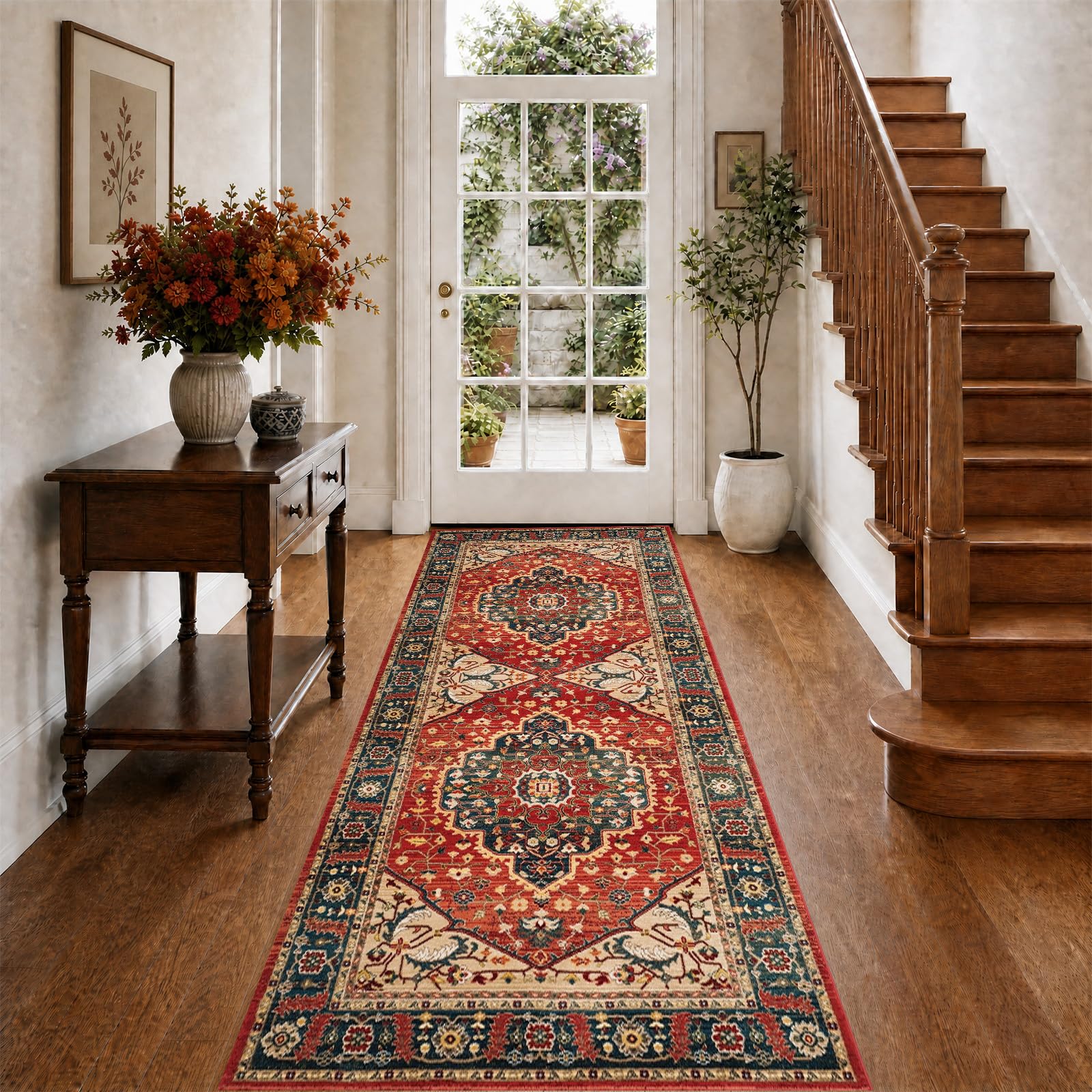 WUTONG Red Oriental Hallway Runner Rug 80 x 200 cm, Washable Vintage Soft