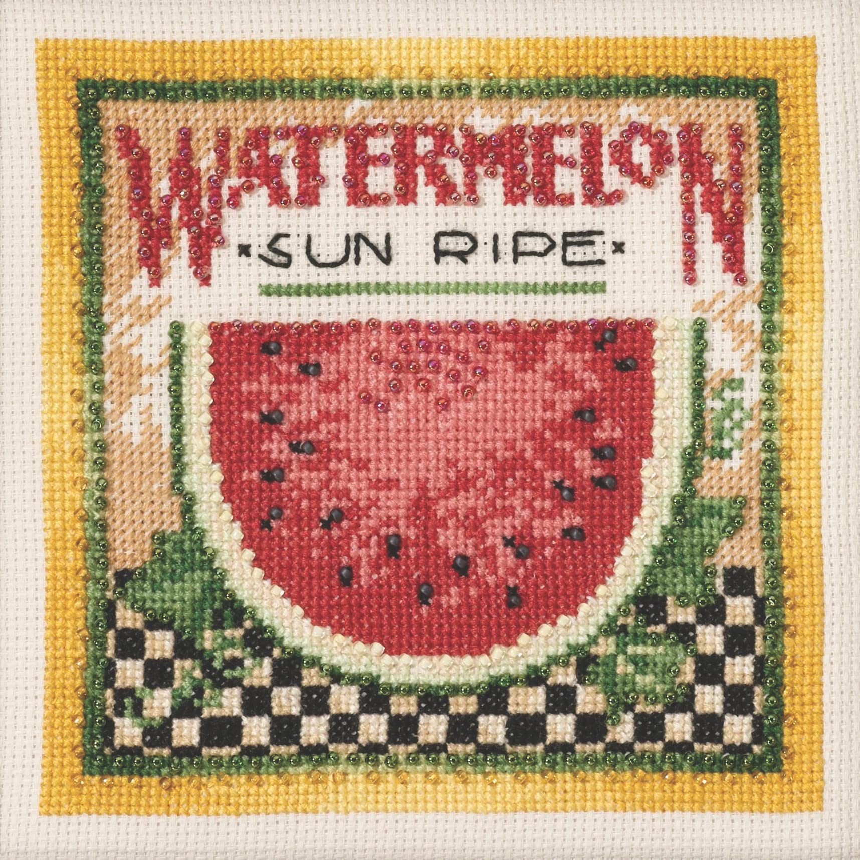 Mill Hill Watermelon Beaded Counted Cross Stitch Kit 2023 Debbie Mumm Market Fresh Collection DM302311, 5 x 5 in, Multi