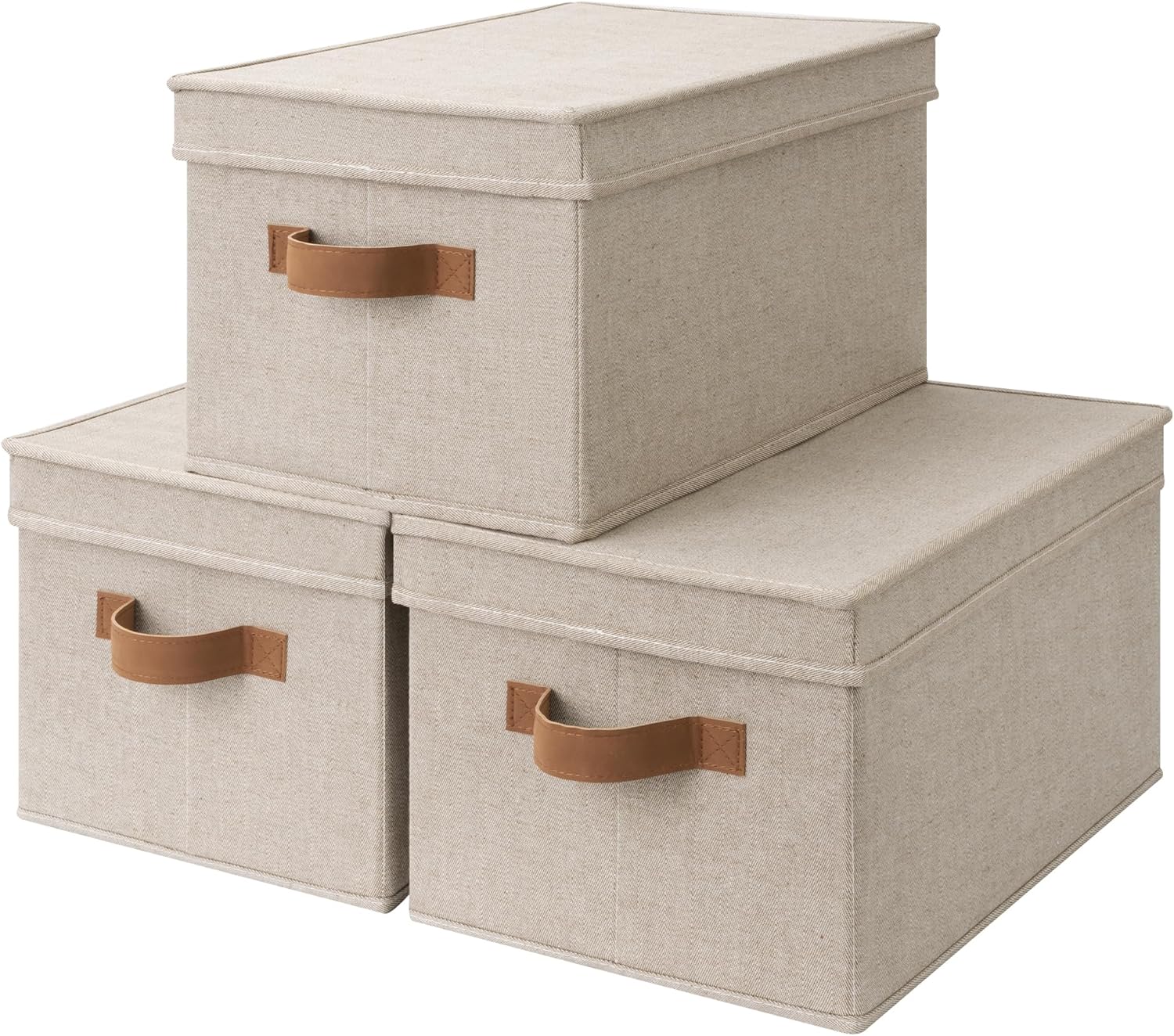 StorageWorks Contenedores de almacenamiento grandes con tapas, cajas de almacenamiento decorativas con tapa y asas de poliuretano, cestas de