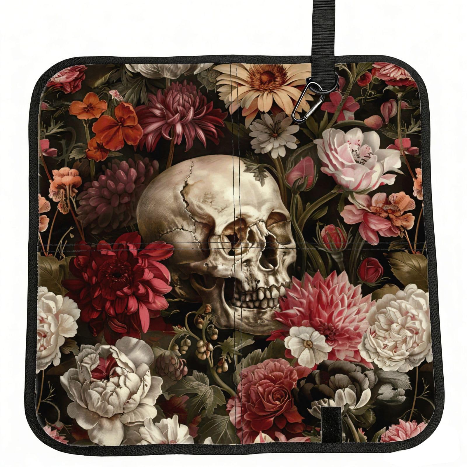 UVBDF Floral Skull Print Outdoor Sitting Cushion Folding Seat Pad Compact Portable Picnic Bench Cushion Mat