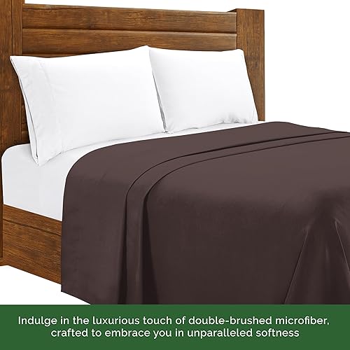 Miniatura 5 de Sábana plana de lujo en Tienda Elegant Comfort sin arrugas de 1500 hilos de calidad de hotel Premier, tamaño King, color marrón chocolate