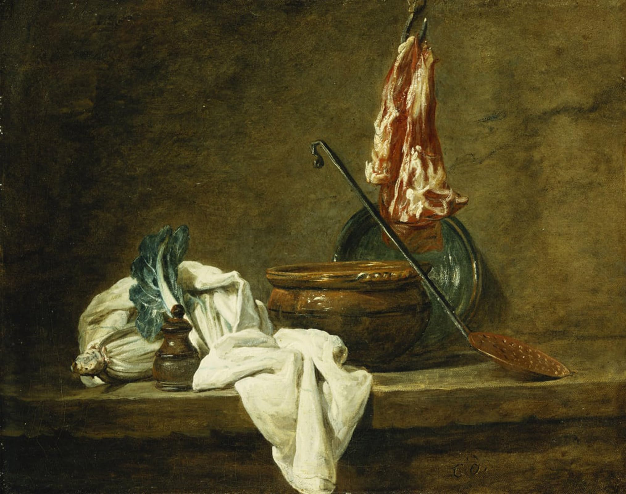 ARTXLXXBN Famous Painting Art Wall Decor Abstract Art Picture a Glazed Earthenware Plate a Skimmer with Meat on a Hook by Jean Baptiste Simeon Chardin Animal Pictures for Home Decor 60x90cm