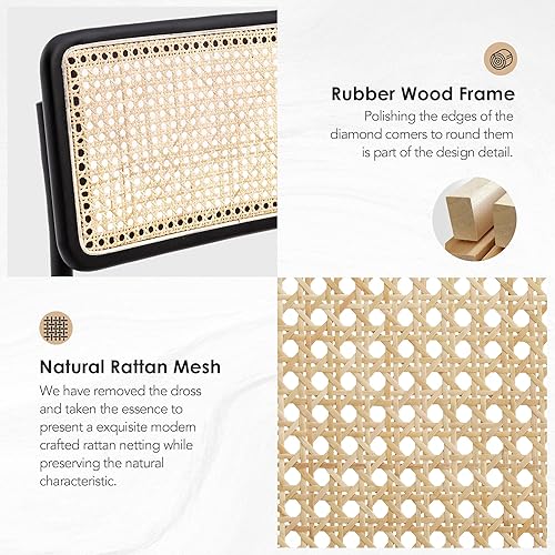 Miniatura 9 de Zibeths Silla de comedor moderna de mediados de siglo, juego de 2 sillas de comedor de ratán, sillas decorativas con cojín Boucle y respaldo de