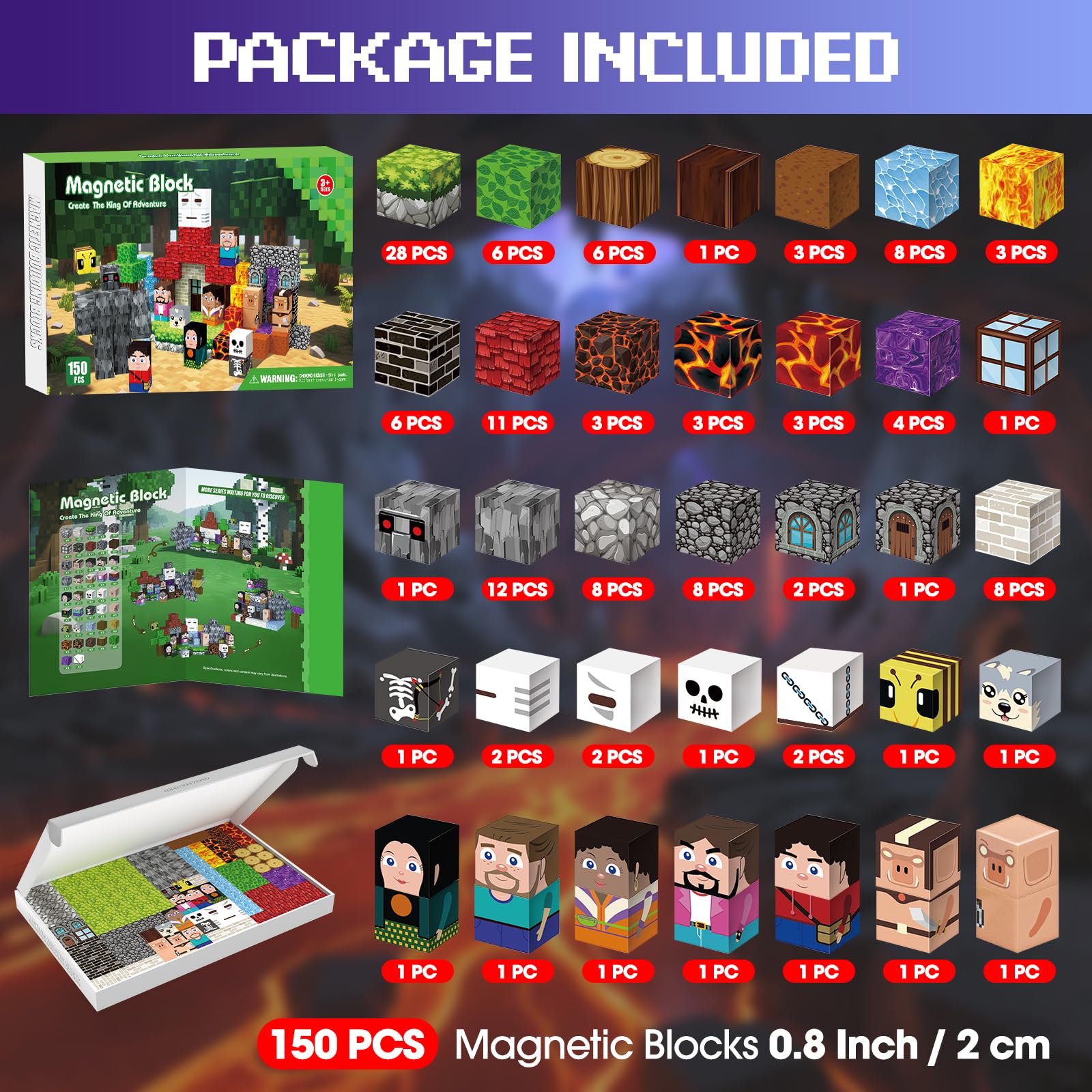 Magnetische Bausteine 150 PCS, Magnetbausteine für 3+ Jahre, Magnet Spielzeug Sets für Kinder Jungen Mädchen, Abenteuer Thema für Geburtstag