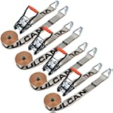 VULCAN Ratchet Strap with Wire Hooks - 2 Inch x 15 Foot - 4 Pack - Silver Series - 3,300 Pound Safe Working Load