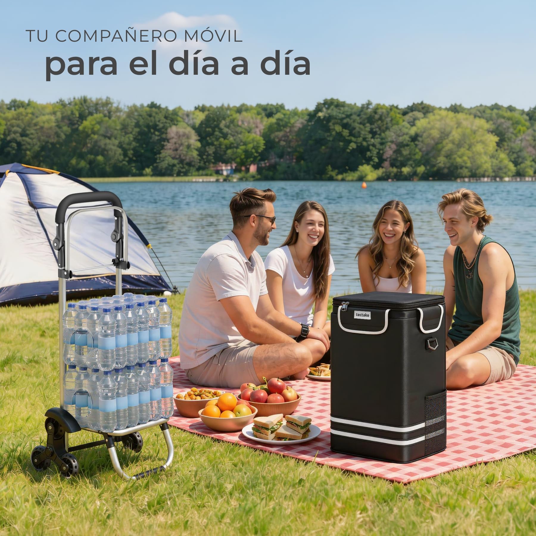 tectake® Carro de la Compra Plegable con Bolsa Termica, Carrito Compra 3 en 1 con 6 Ruedas, Capacidad 56L, Carro Plegable con Ruedas de Estrella para Supermercado y Viajes - Negro
