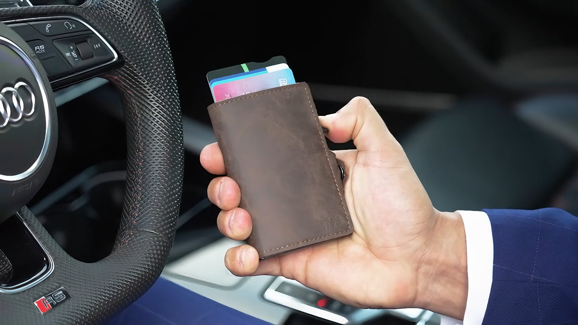 Tarjetero De Cuero Cartera Tarjetero Hombre Alfa Cuero RFID Con