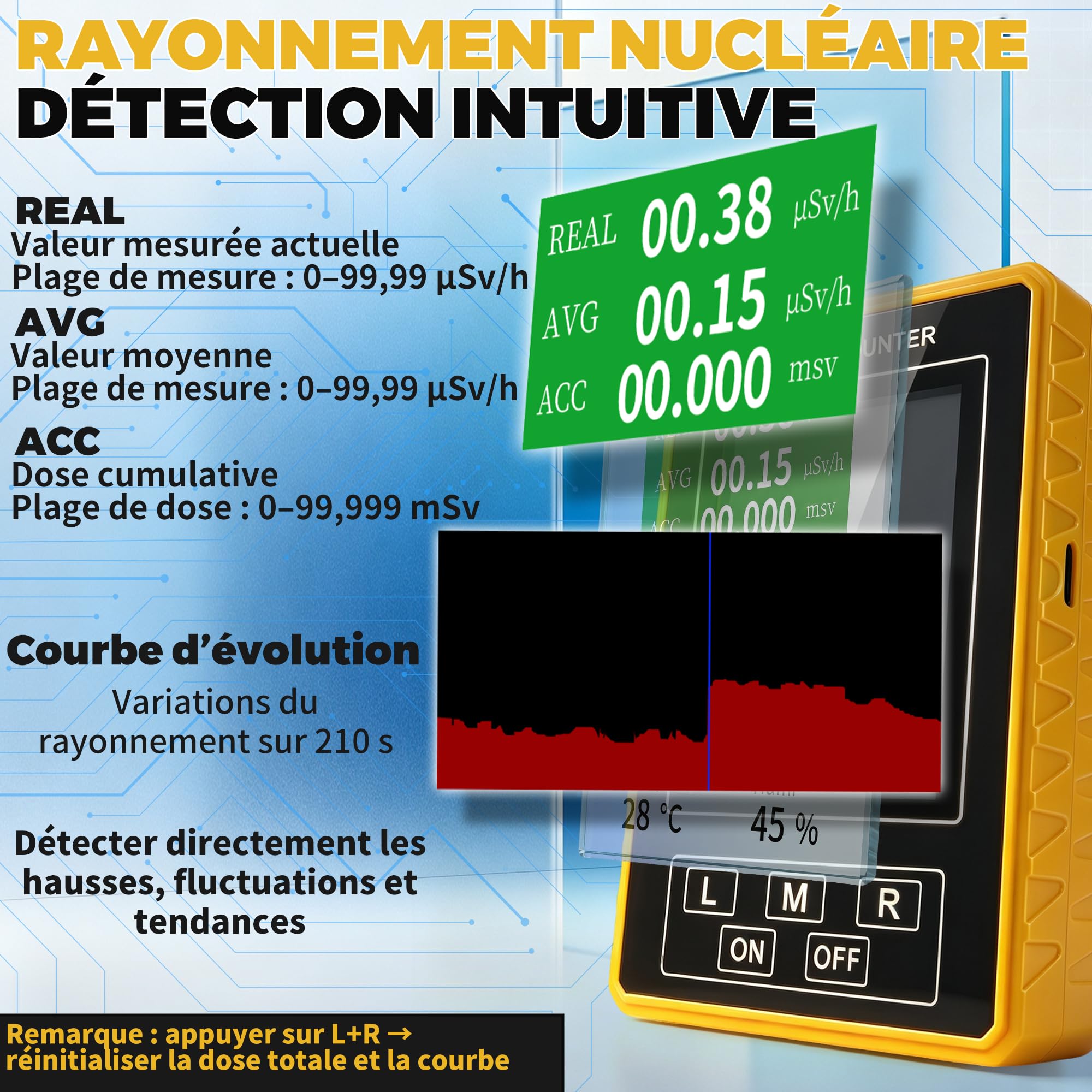Compteur Geiger Détecteur EMF Radiation Nucléaire Testeur de Radioactivité
