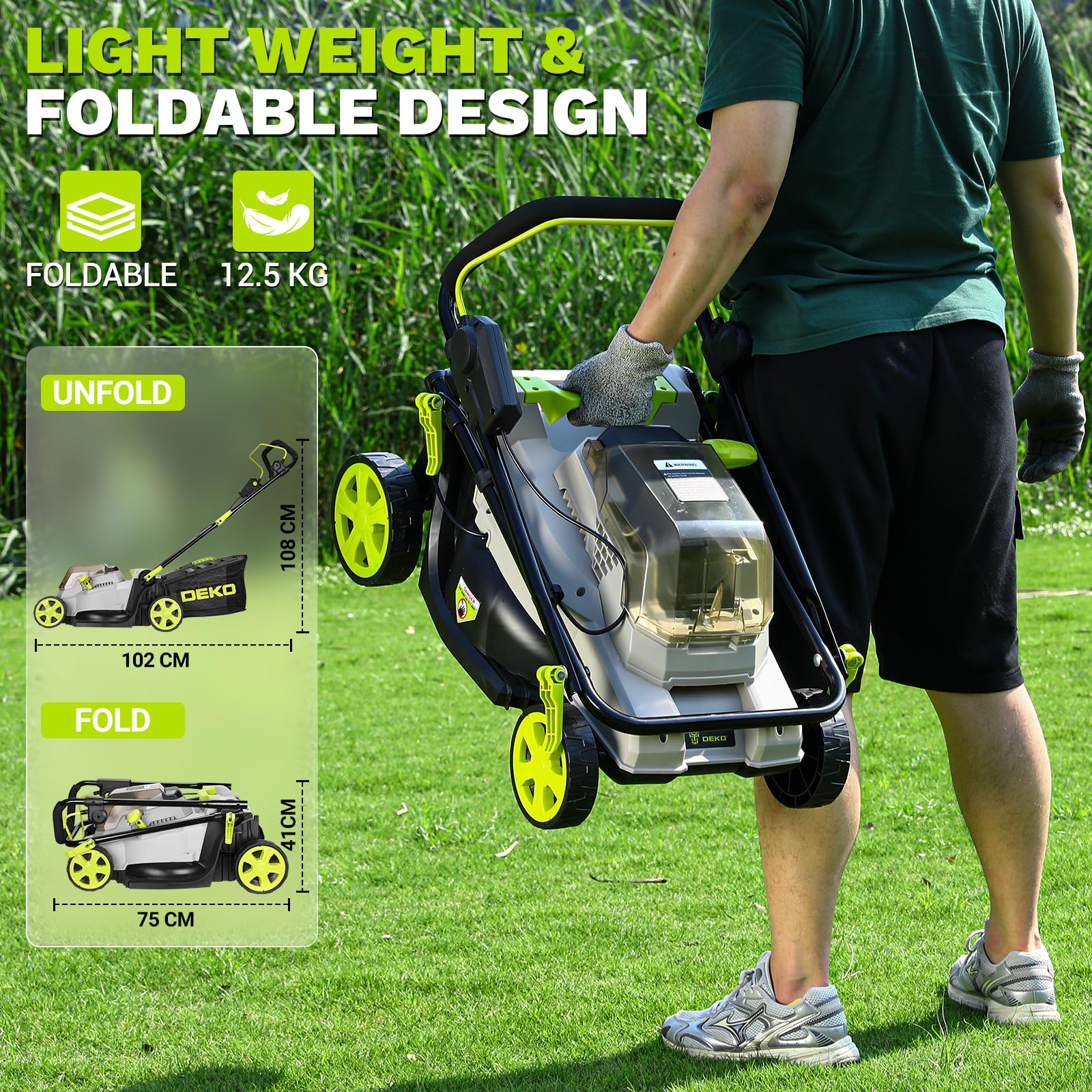 DEKO Tagliaerba a Batteria 40V, Brushless, Larghezza di Taglio 38 cm