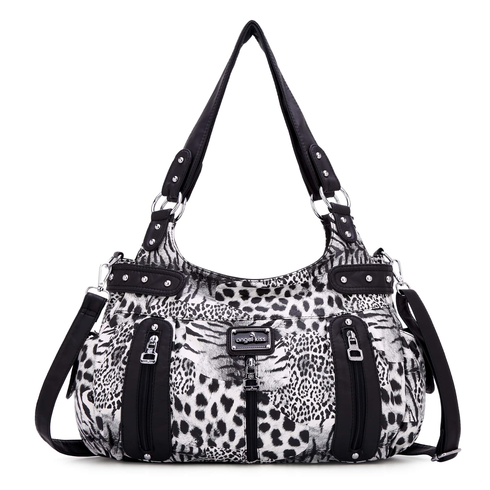 Angelkiss - Bolsos grandes con asas para mujer, de piel sintética lavada, de media luna tipo hobo, de hombro, bohemios, cruzados