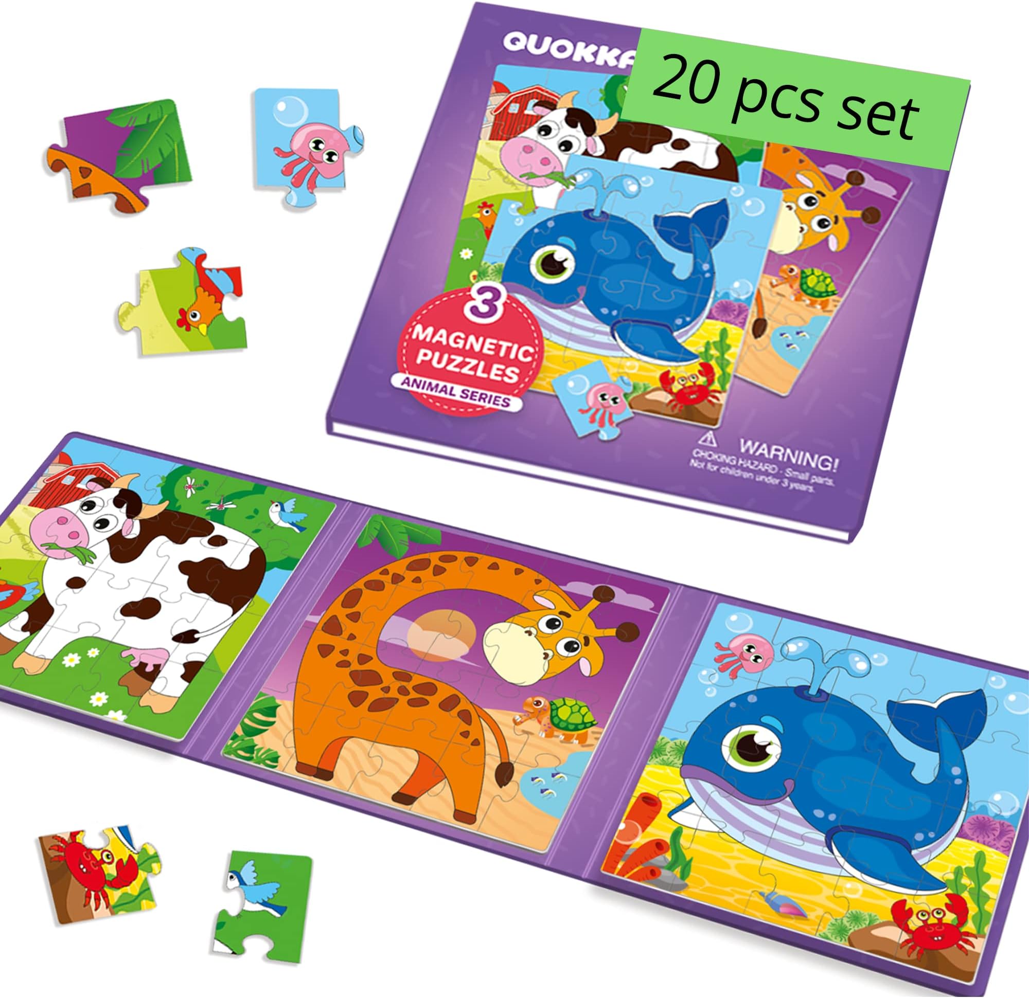 Quokka Magnetic Puzzles for Kids Ages 1-3 - 20 Pieces Travel Toddler Puzzles for 2-4 Year Olds by - Animal Car Activities Toy for Boys and Girls 4-8 yo - Learning Magnet for Road Trip