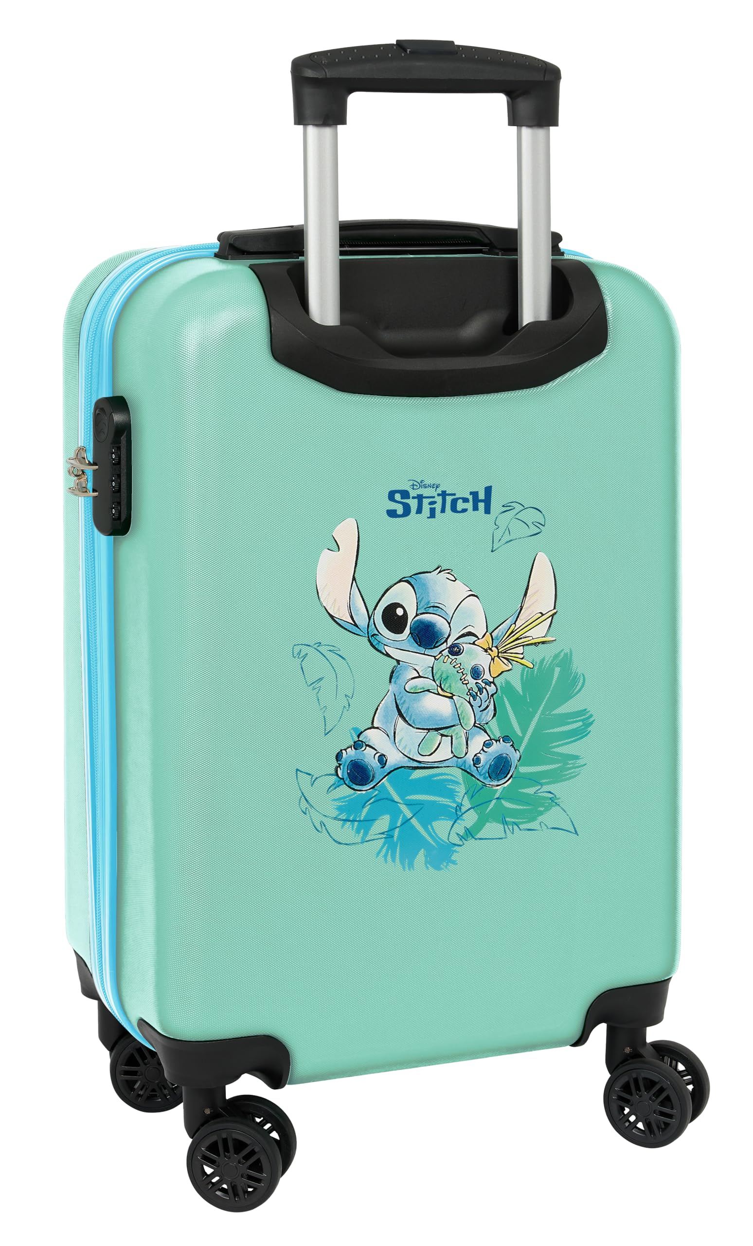 Stitch Aloha - Trolley da cabina da 20 pollici, valigia con ruote, lucchetto di sicurezza, valigia leggera, 34,5 x 20 x 55 cm, colore turchese, turchese, Estándar, Casual