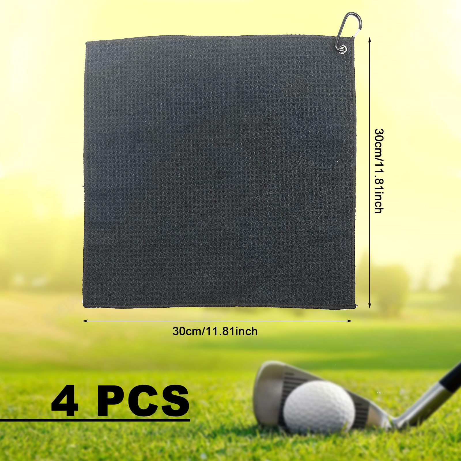 TSHAOUN 4 Pezzi Asciugamano da Golf in Microfibra, Asciugamano per Pulizia del Golf con Clip, Asciugamano Sportivo Pieghevole per Campo da Golf, Palestra, Campeggio, 30 * 30cm (Nero,Grigio)