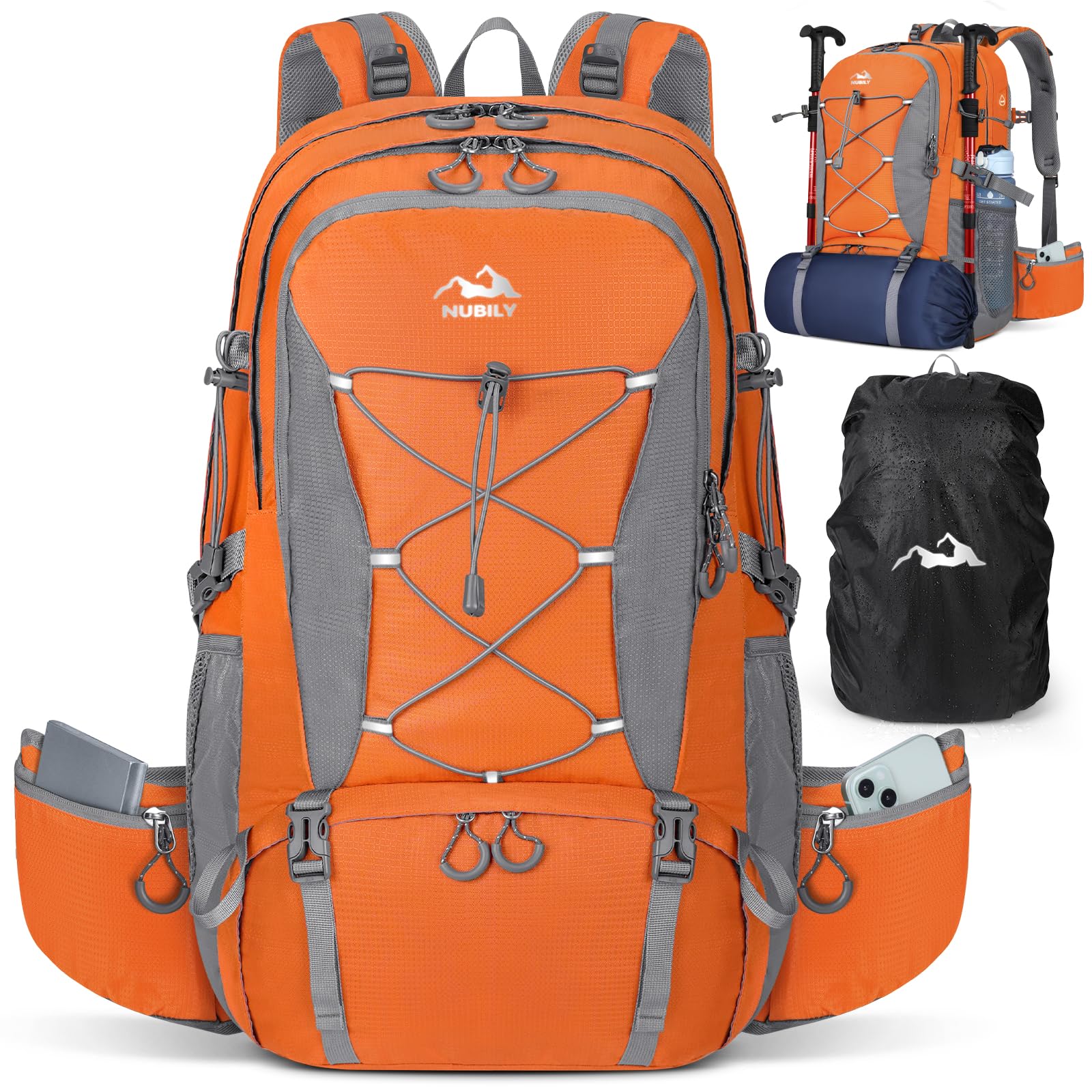 NUBILY Hiking Backpack 50L Waterproof Camping Backpack with Large Shoes Compartment and Wet Pocket Rucksack for Men Women Camping Backpack Lightweight Travel Backpack for Outdoor Sports