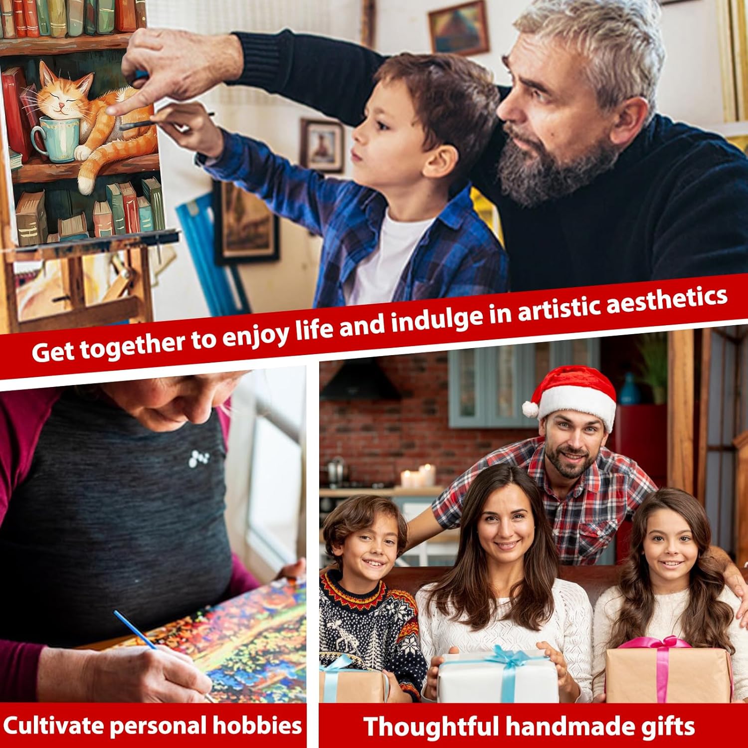 xcemhil 6 Pack Christmas Paint by Numbers Kit for Adults, Christmas Painting by Numbers, Adult Paint by Number Kits for Gifts and Wall Decor - 12x16 Inch