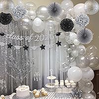 Vista 5 de Suministros de fiesta de graduación con purpurina para la clase de pancarta, telón de fondo colgante, flores, pompones, decoración plateada