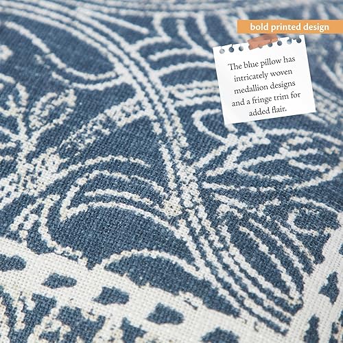 Miniatura 5 de Indigo Ink - Almohada decorativa, almohada de medallón con flecos, almohadas para sofá o cama, decoración bohemia del hogar, 20 x 20 pulgadas