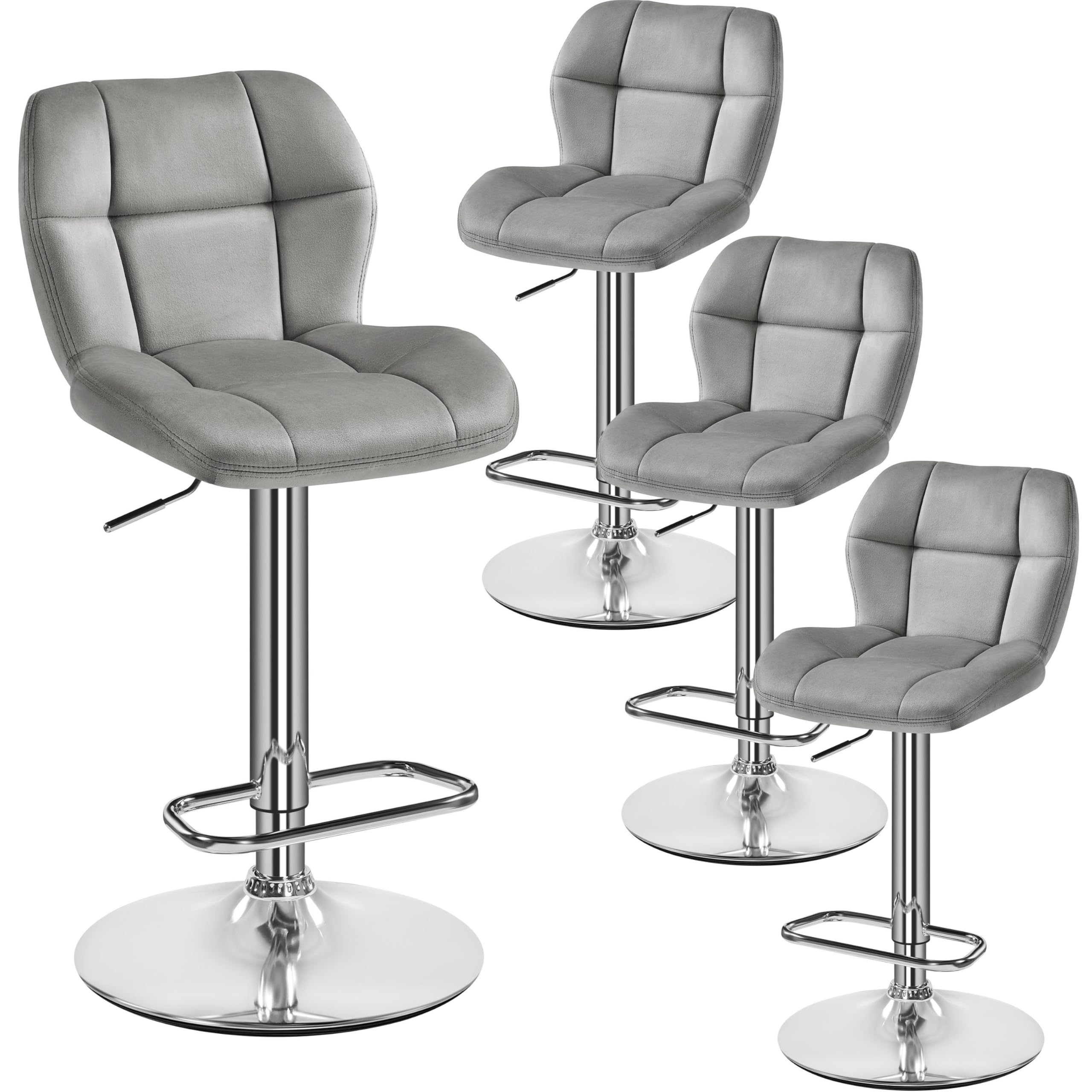 Yaheetech Bar Stools, PU Leather Breakfast Bar Chairs, Swivel Height Adjustable Barstools, Counter Stools with Backrest for Home Kitchen, Restaurant, Light Gray, 4PCS