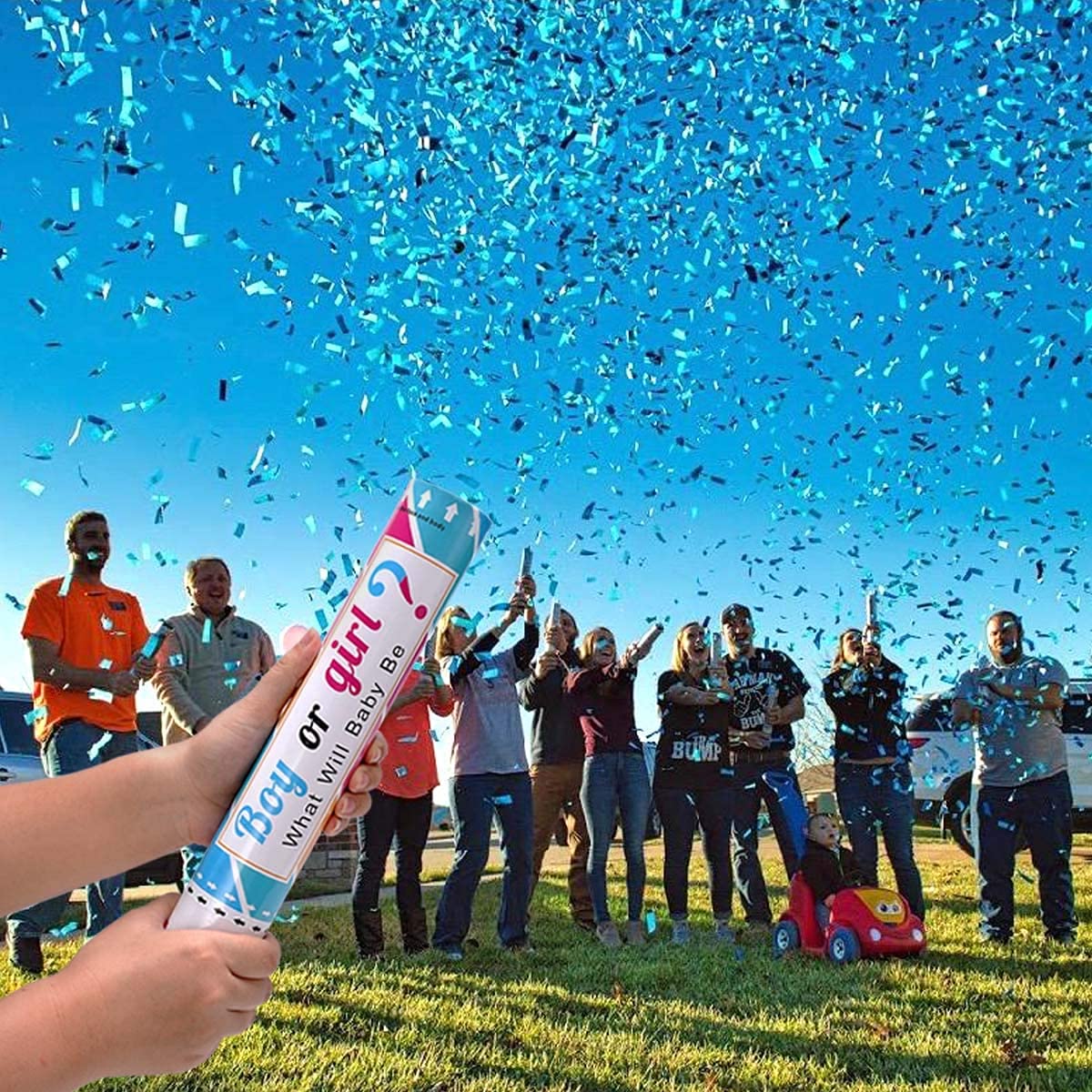 Gender Reveal Confetti Cannons Blue 4 Pack 12 Inch Party Cannons with Biodegradable Confetti for
