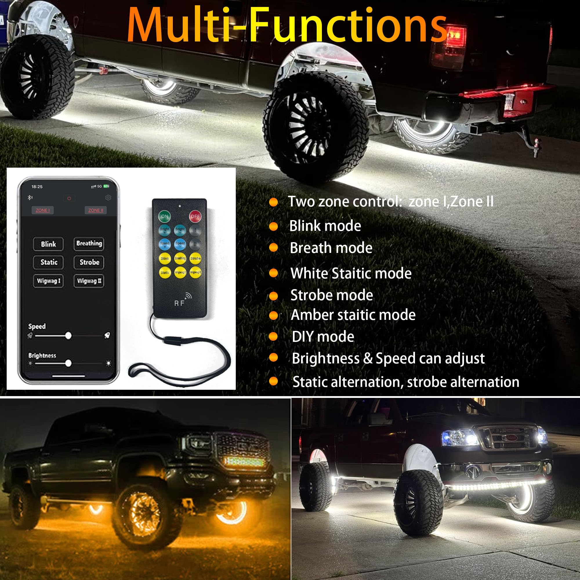 NBWDY 17in 12 Row Amber White Wheel Ring Lights with Amber Turn Signal White Courtesy Light APP RF Control,11928LEDs Waterproof IP68 Rim Tire Wheel Lights for Truck Car