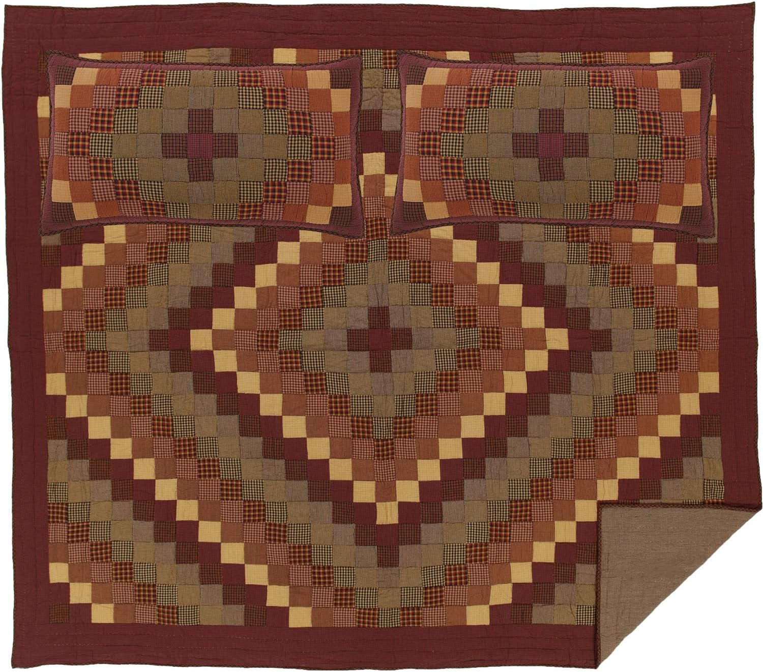 80% оƒƒ Dіѕсоunt VHC Brands Heritage Farms 3 Piece California King Quilt Set Primitive Country Patchwork Design, Burgundy