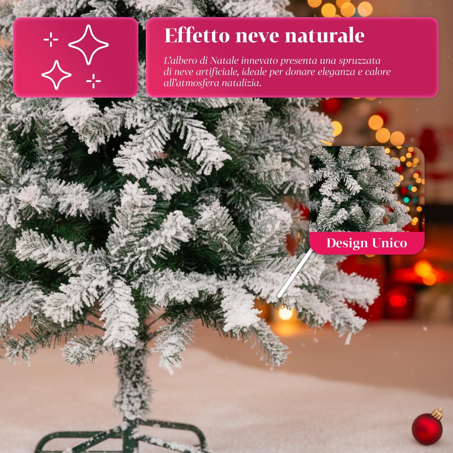 Albero di Natale Artificiale Innevato di 210 cm con 1078 Rami. Perfetto per Interni, Pronto per Essere Decorato con Luci e Ornamenti Natalizi con Base in Metallo e Innesto Facile Ø 110 cm