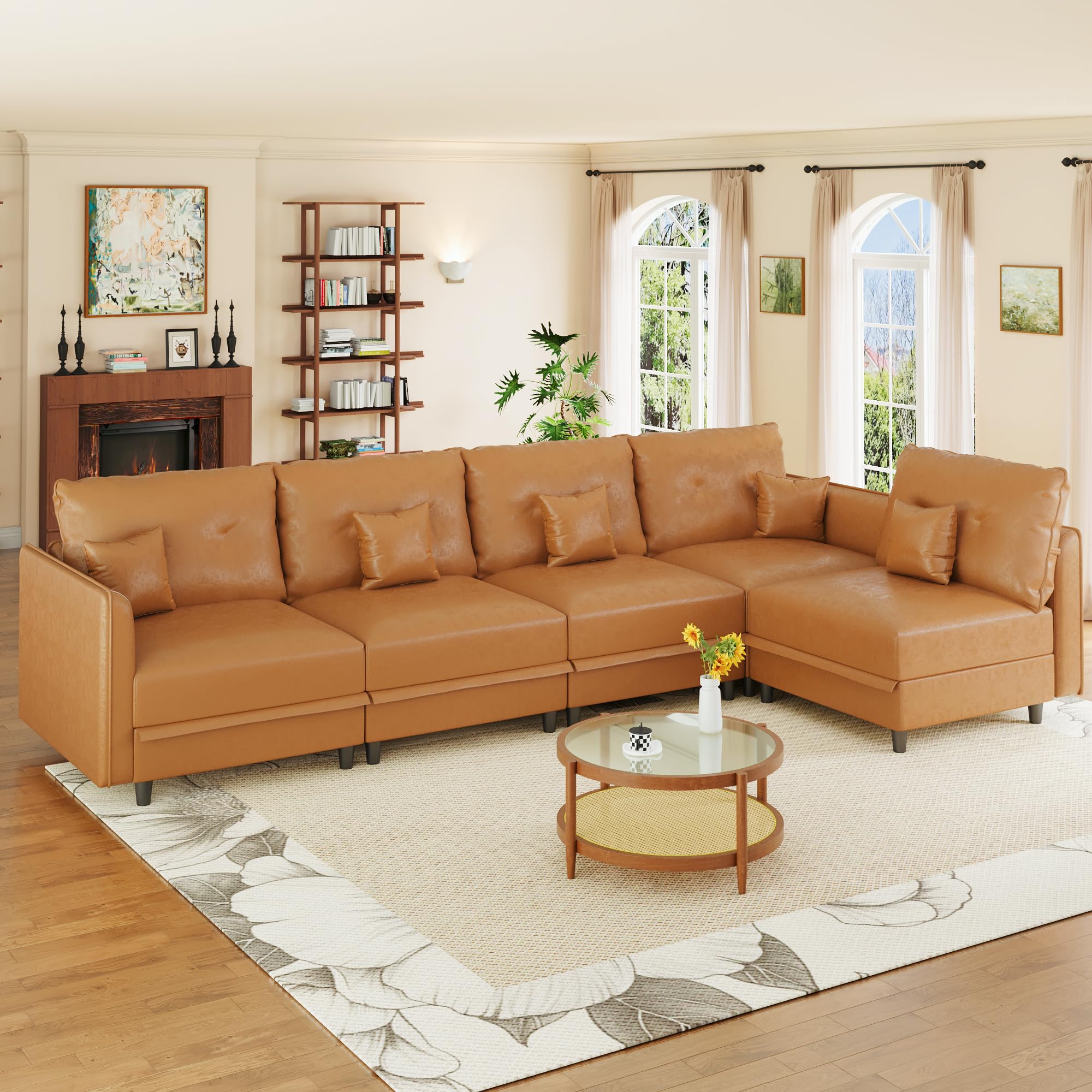 LLappuil Faux Leather L Shaped Modular Sectional
