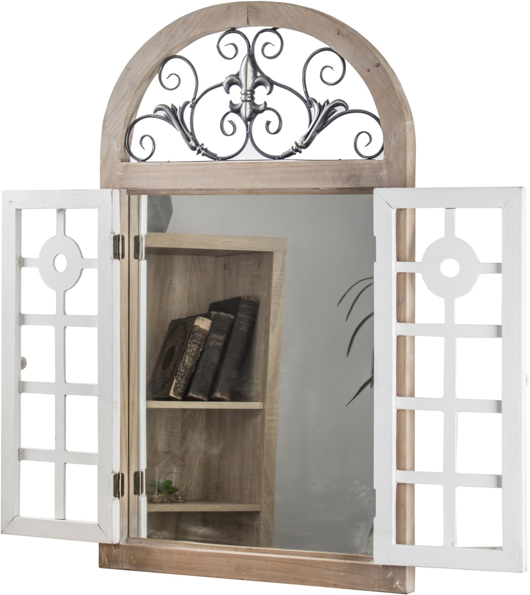 Crystal Art Cathedral Arch Window Shutter Vanity Wall Mirror-Rustic Country Farmhouse Décor, Multicolor