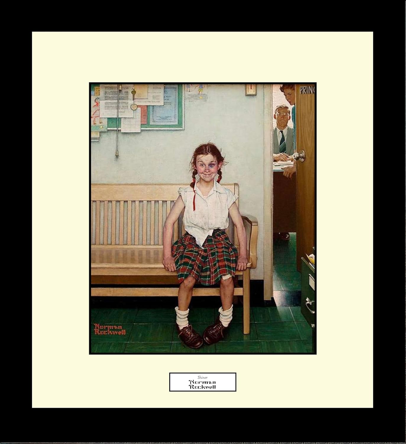 BigOfficeArt Norman Rockwell Shiner Framed Girl Fighting Black Eye Wall Hanging Art