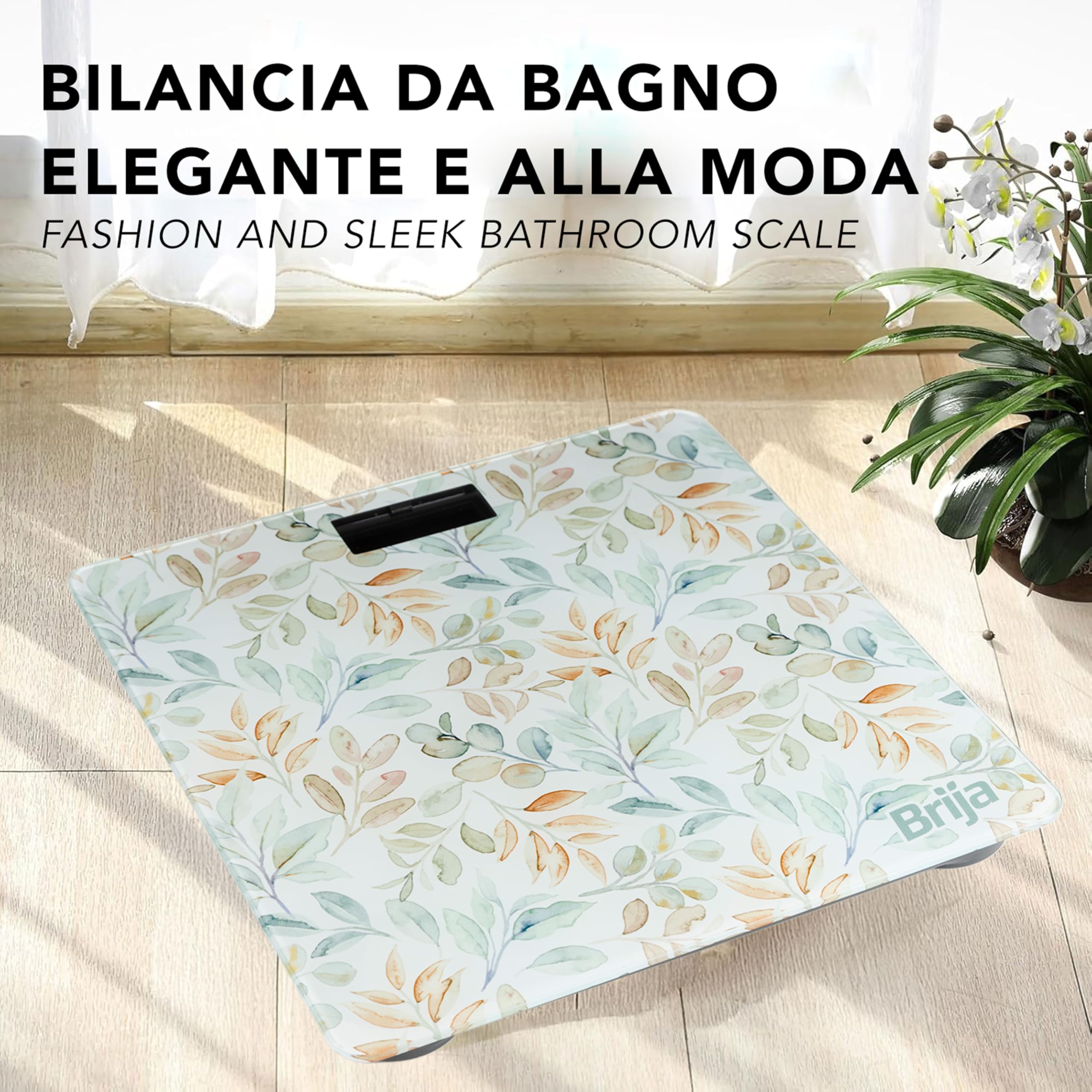 IPEA Bilancia Pesa Persone Digitale Ultra Sottile - [ Tecnologia STEP ON ] - Massima Precisione Peso - Design Floreale - Bilancia in Vetro Temperato con Display misurazione precisa 0,1 KG - Max 180Kg