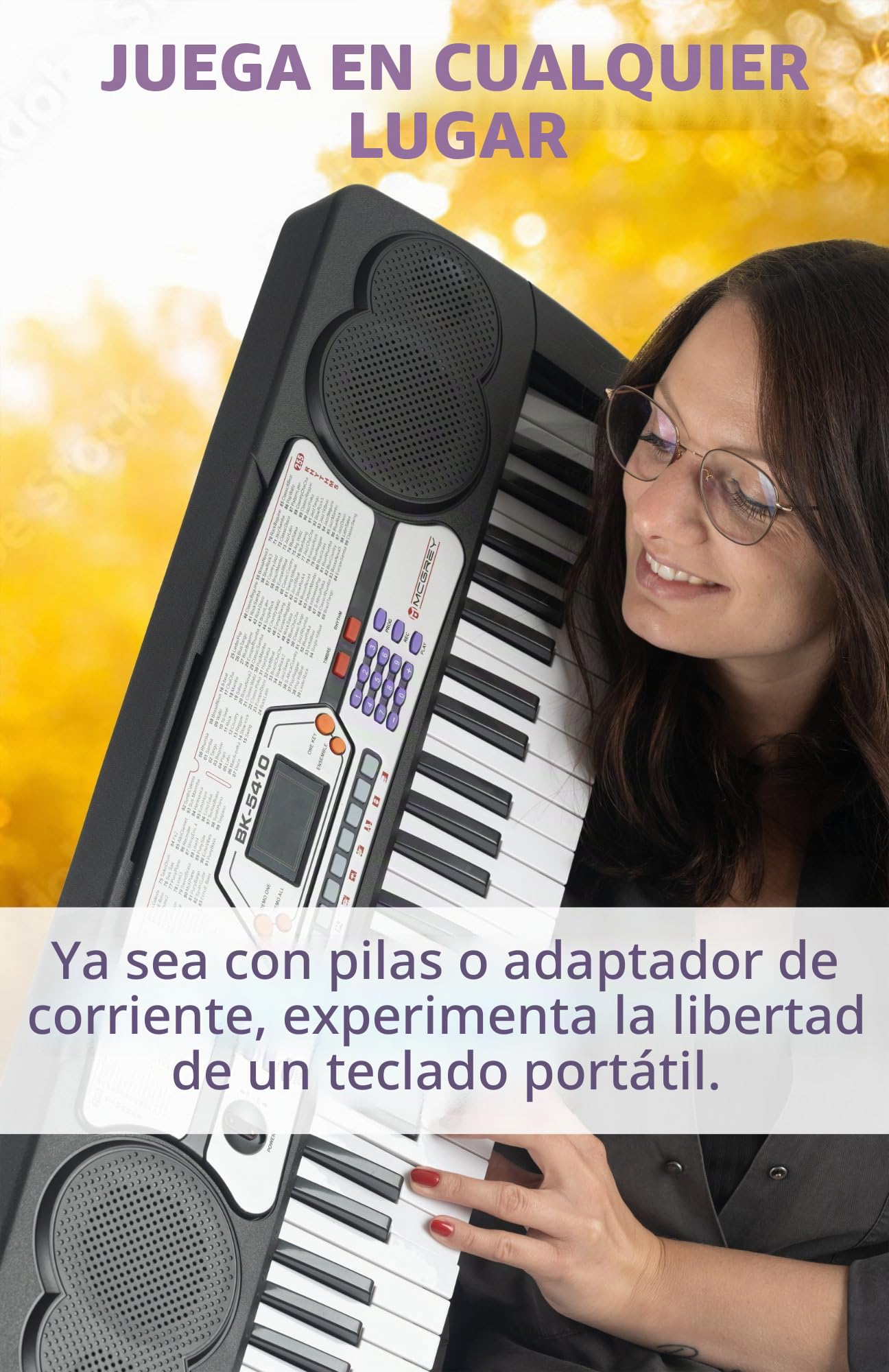 McGrey BK-5410 Teclado con 54 Teclas, Micrófono y Atril para Partituras | Teclado para principiantes con 54 teclas, Pantalla LED, 255 sonidos, 255 ritmos, 8 sonidos de percusión, 8 canciones demo