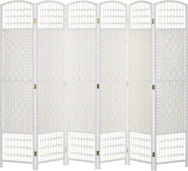 HOMCOM 6 Panel Room Divider, Folding Privacy Screen, 5.6' Room Separator, Wave Fiber Freestanding Partition Wall Divider, White
