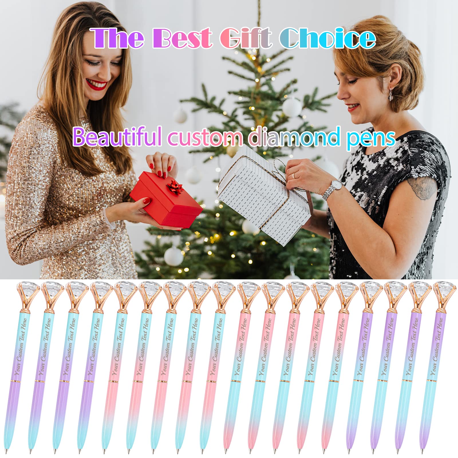 Qingxily Up to 300 Pcs Diamond Pens Personalized Custom Pens with Name Text Engraved Customized Crystal Metal Ballpoint — view 4