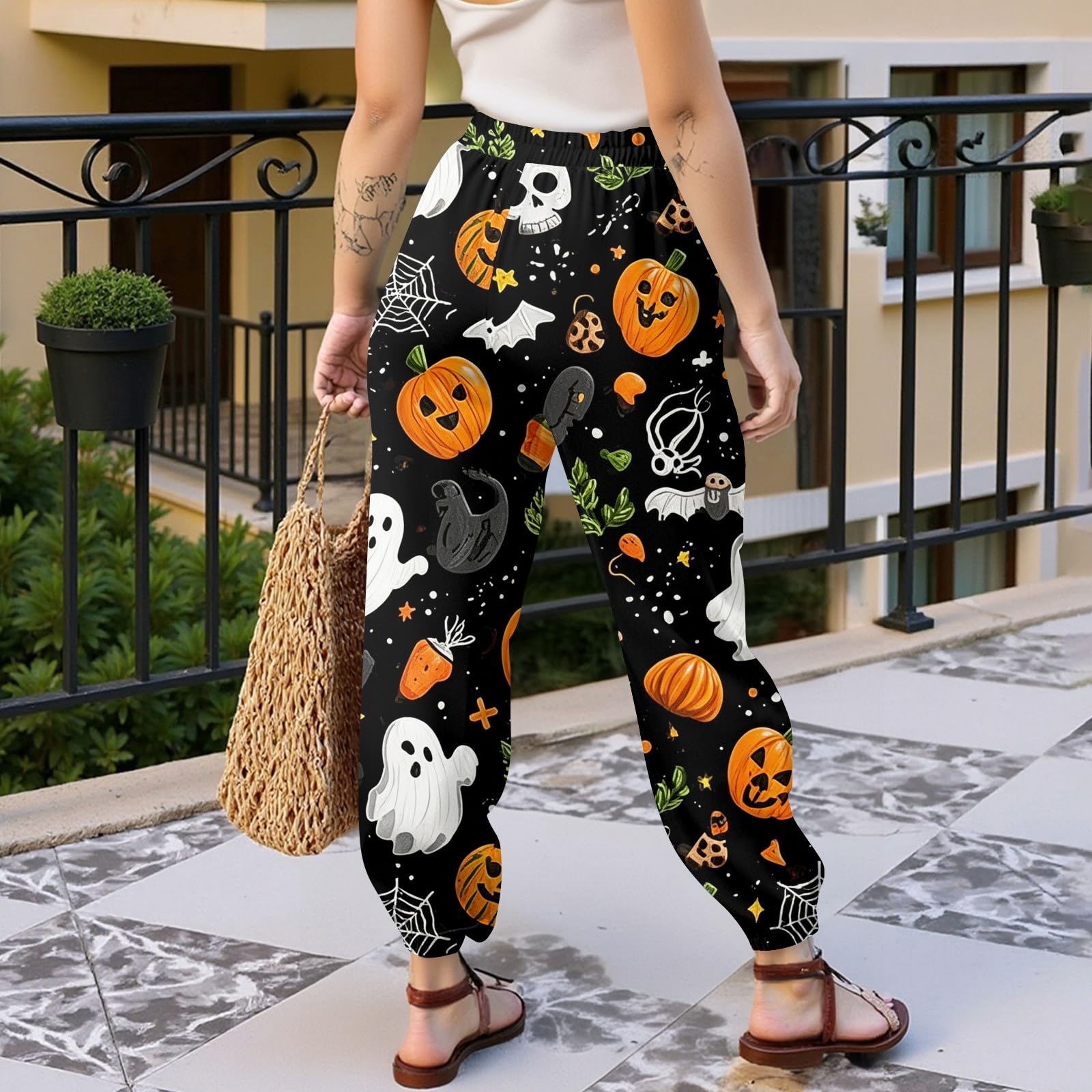 Pantaloni elasticizzati da donna, taglie grandi, streetwear, gamba