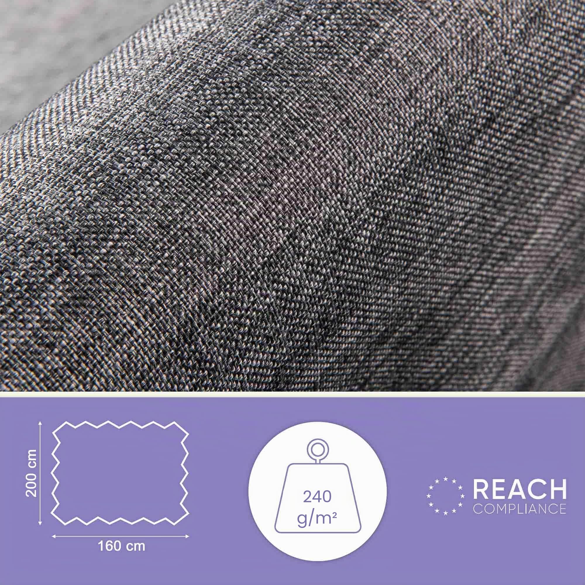 DreamRoots Tessuto Impermeabile per Esterno al Metro Effetto Lino Resistente UV - Tela Cerata con Rivestimento PU, 240 g/m², 8000 mm Colonna d'Acqua, 60.000 Martindale - Grigio, 2 m
