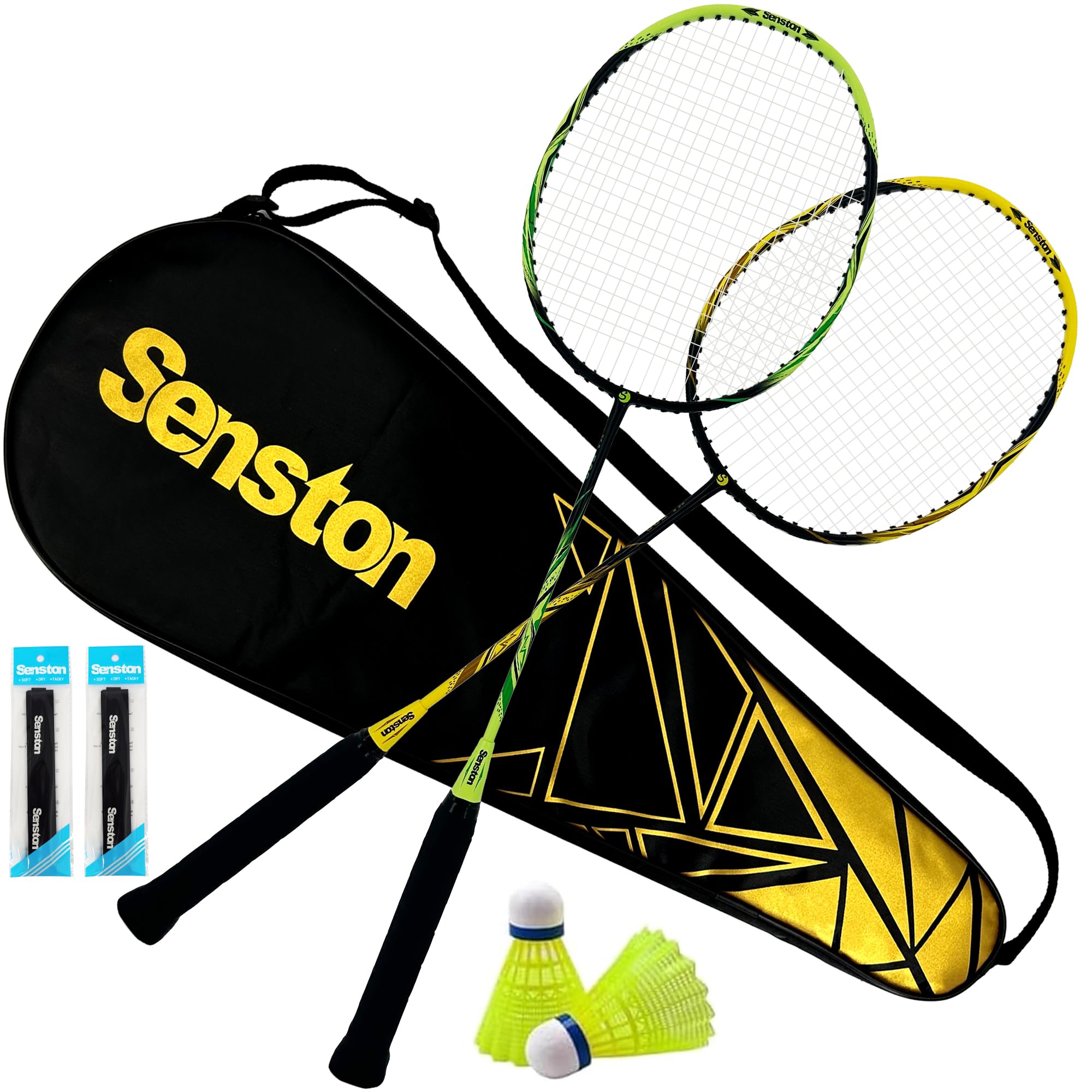 Senston Graphit Badminton-Set Leichtgewicht Badmintonschläger mit Tasche | Kohlefaser, stabil, präzise Kontrolle, großer Sweetspot, für Anfänger, inkl. 1 Tasche/2 Bälle/2 Griffband