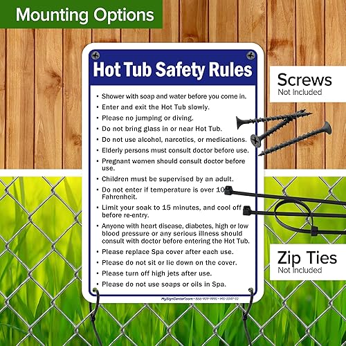 Vista 21 de Letrero de reglas de seguridad para bañera de hidromasaje, 10 x 14 pulgadas, libre de óxido, aluminio 040, resistente a la decoloración, fabricado