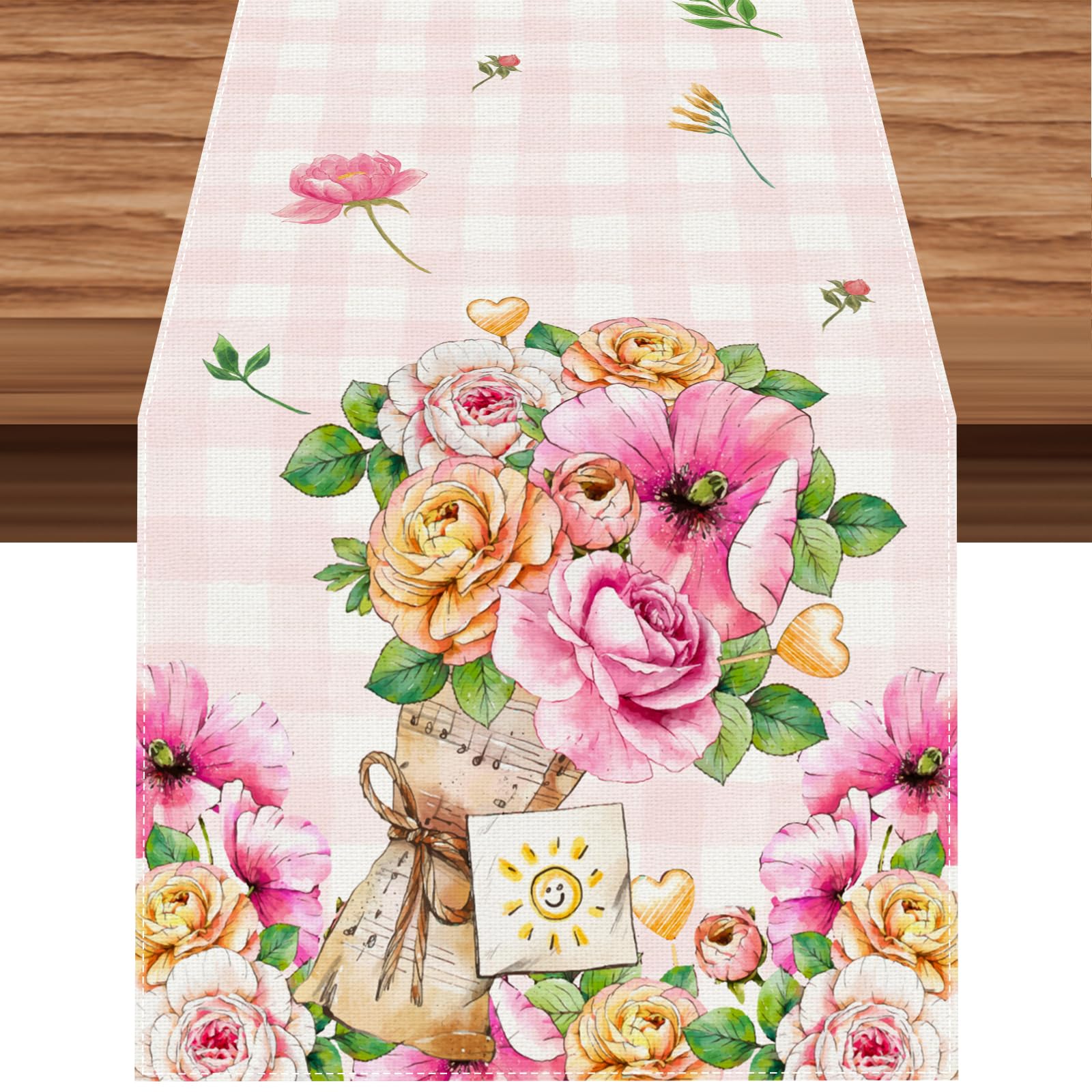 Linen Mothers Day Table Runner Mothers Day Decorations and Supplies for Home Kitchen Dining Room Table (13 X 72 Inch)