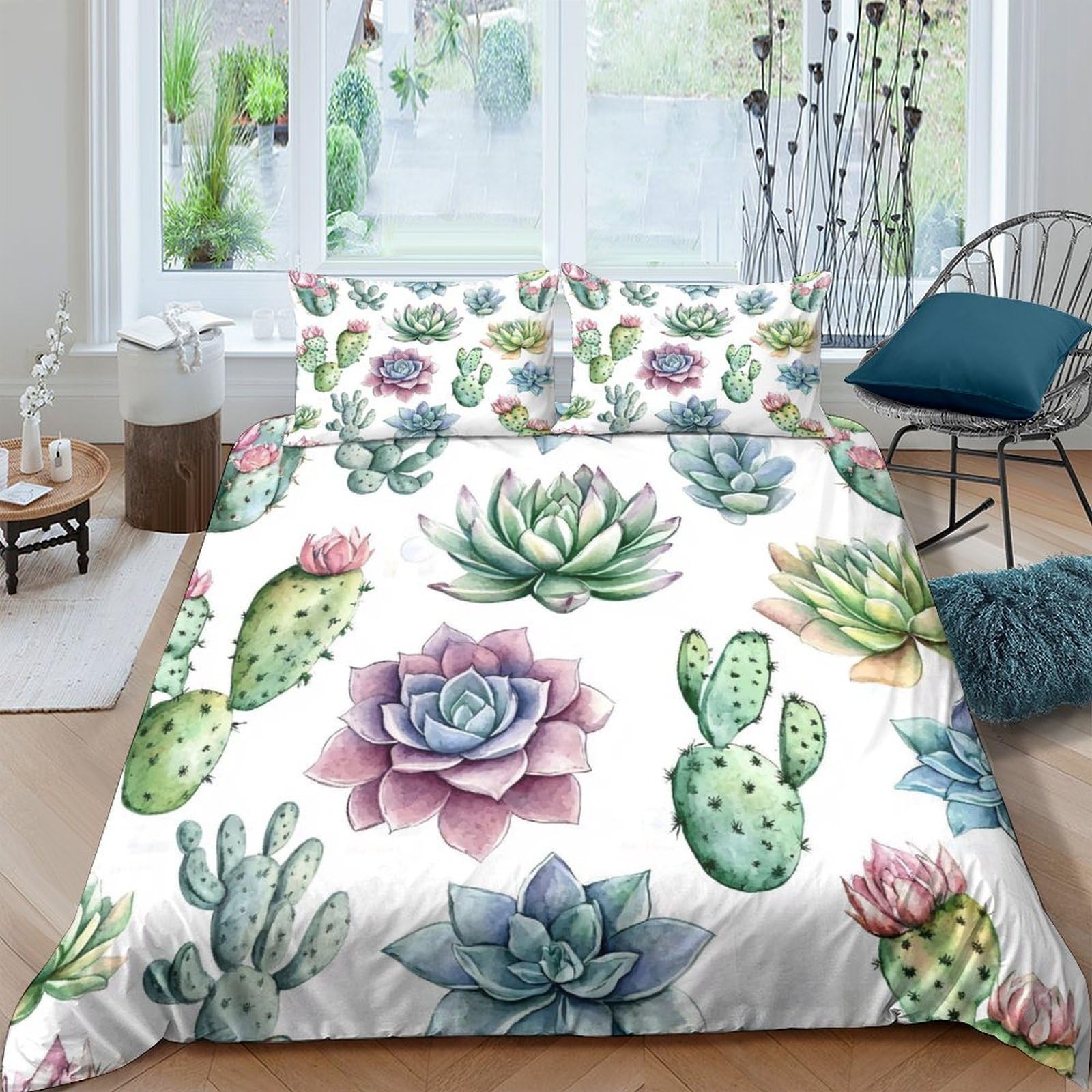 Ctjqhvkz Style-9 3D Printed Succulent Cactus Fitted Sheet Microfiber Soft Green Plant Mattress Cover Bedroom Dorm Decor Single（135X200cm）